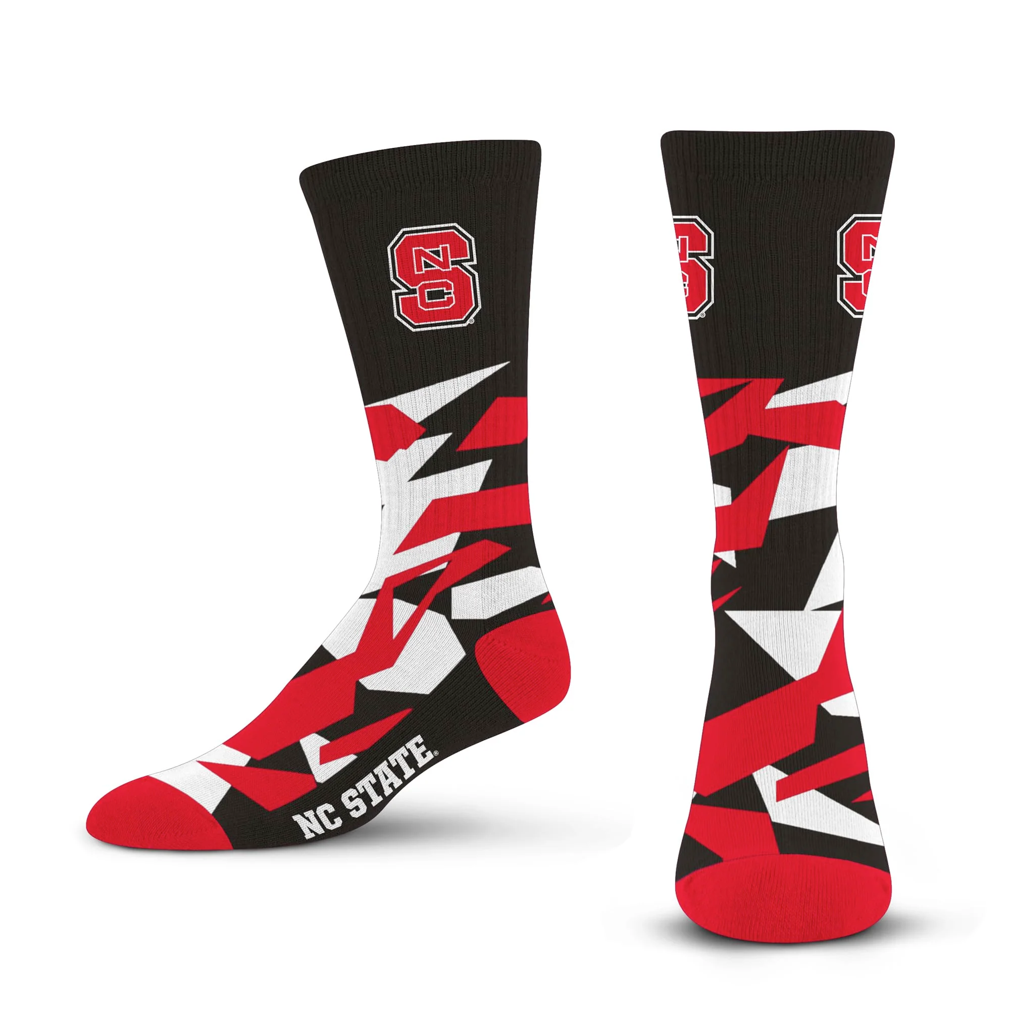 For Bare Feet NCAA NORTH CAROLINA STATE WOLFPACK Shattered Camo Crew Sock Team Color Large