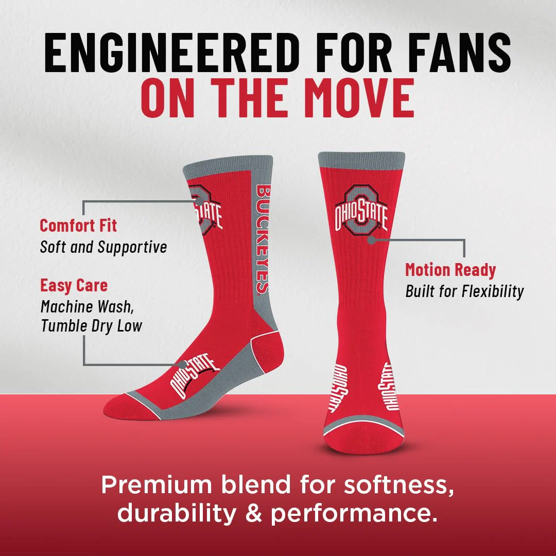 For Bare Feet NCAA OHIO STATE BUCKEYES MVP Crew Sock Team Color Large - Image 6