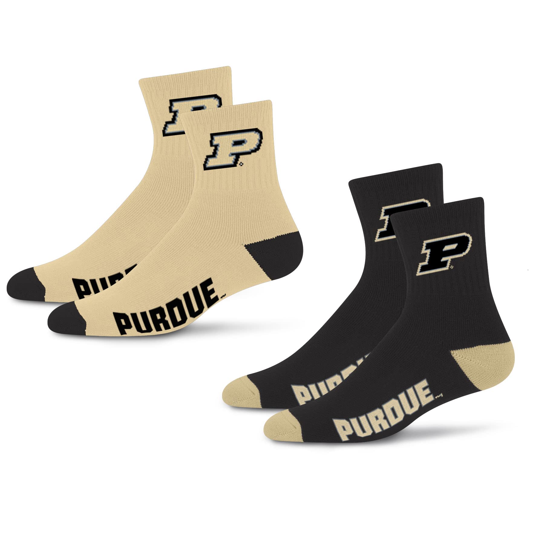 For Bare Feet NCAA Purdue Boilermakers Quarter Sock Two Pack Team Colors Large