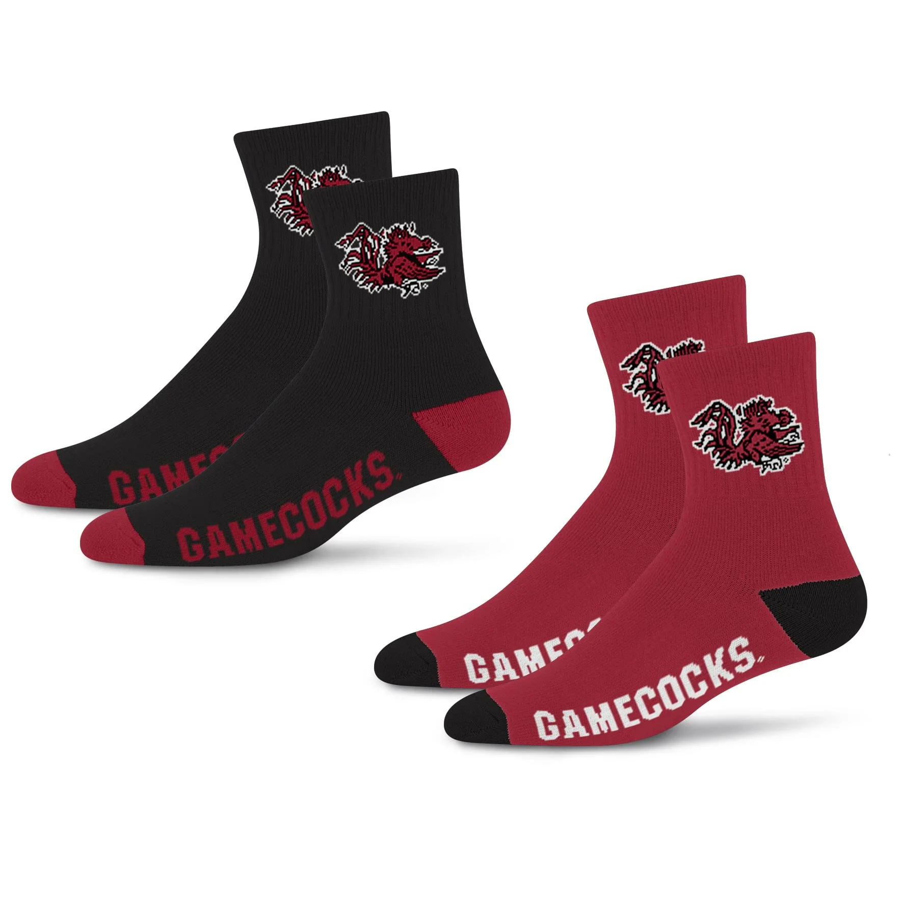 For Bare Feet NCAA South Carolina Gamecocks Quarter Sock Two Pack Team Colors Large