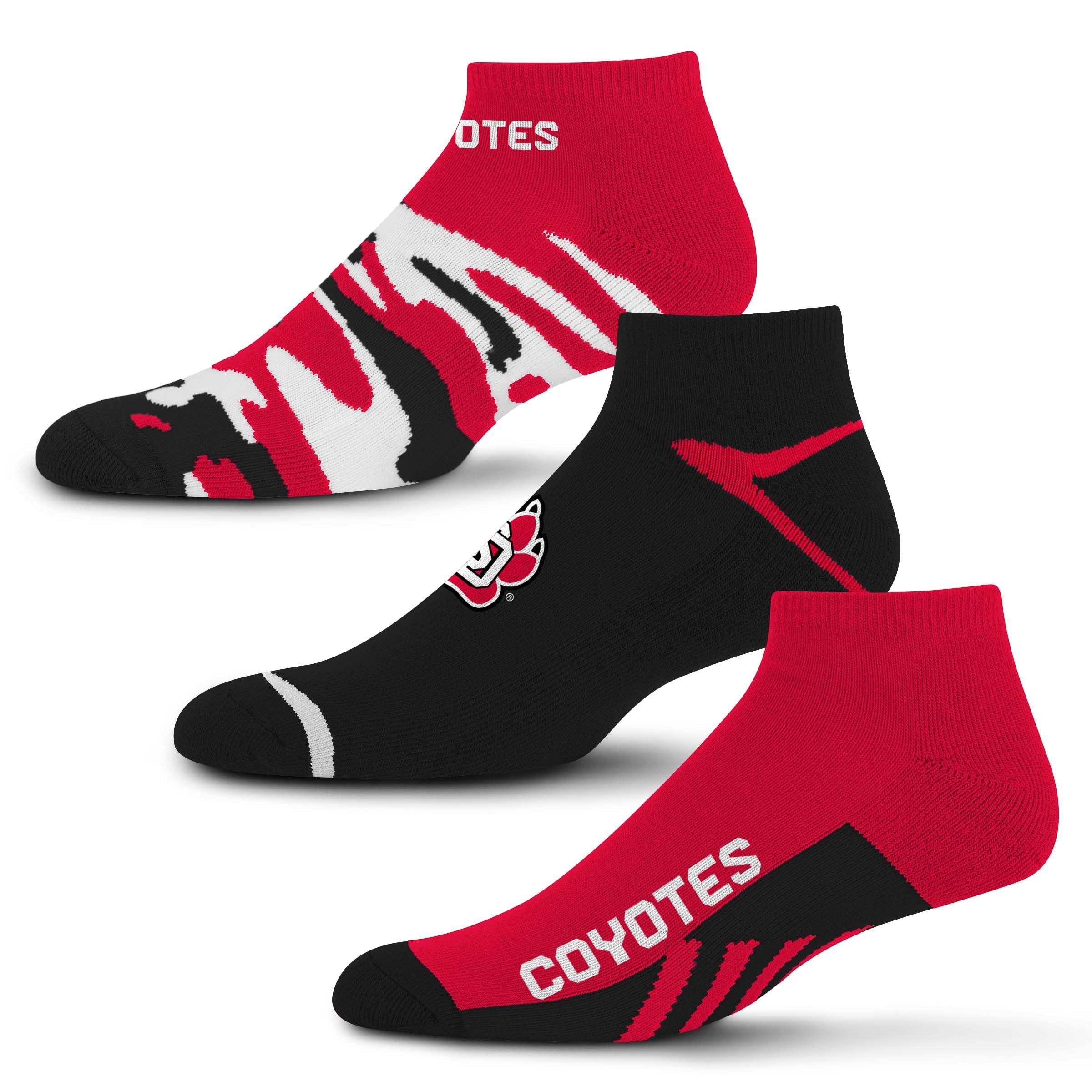 For Bare Feet NCAA South Dakota Coyotes CAMO BOOM 3 Pack Ankle Sock Team Colors Large