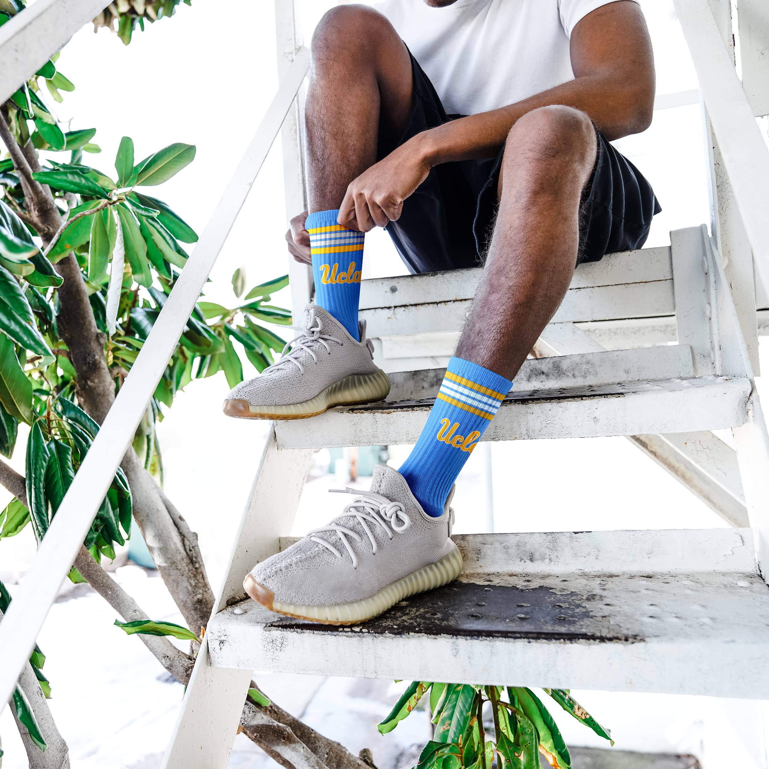 For Bare Feet NCAA UCLA Bruins 4 Stripe Deuce Crew Sock Team Color LARGE - Image 4
