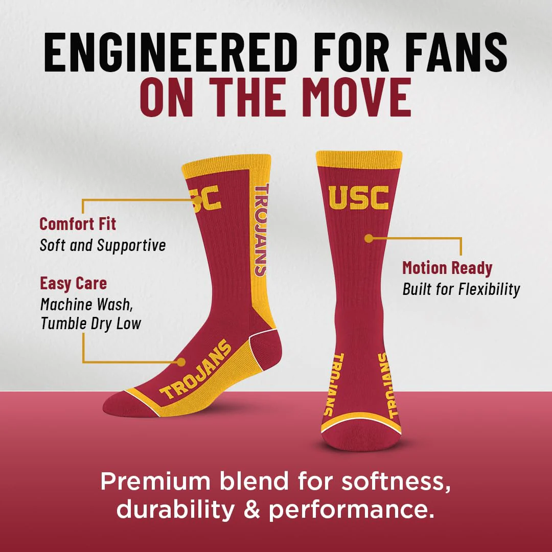 For Bare Feet NCAA USC TROJANS MVP Crew Sock Team Color Large - Image 6