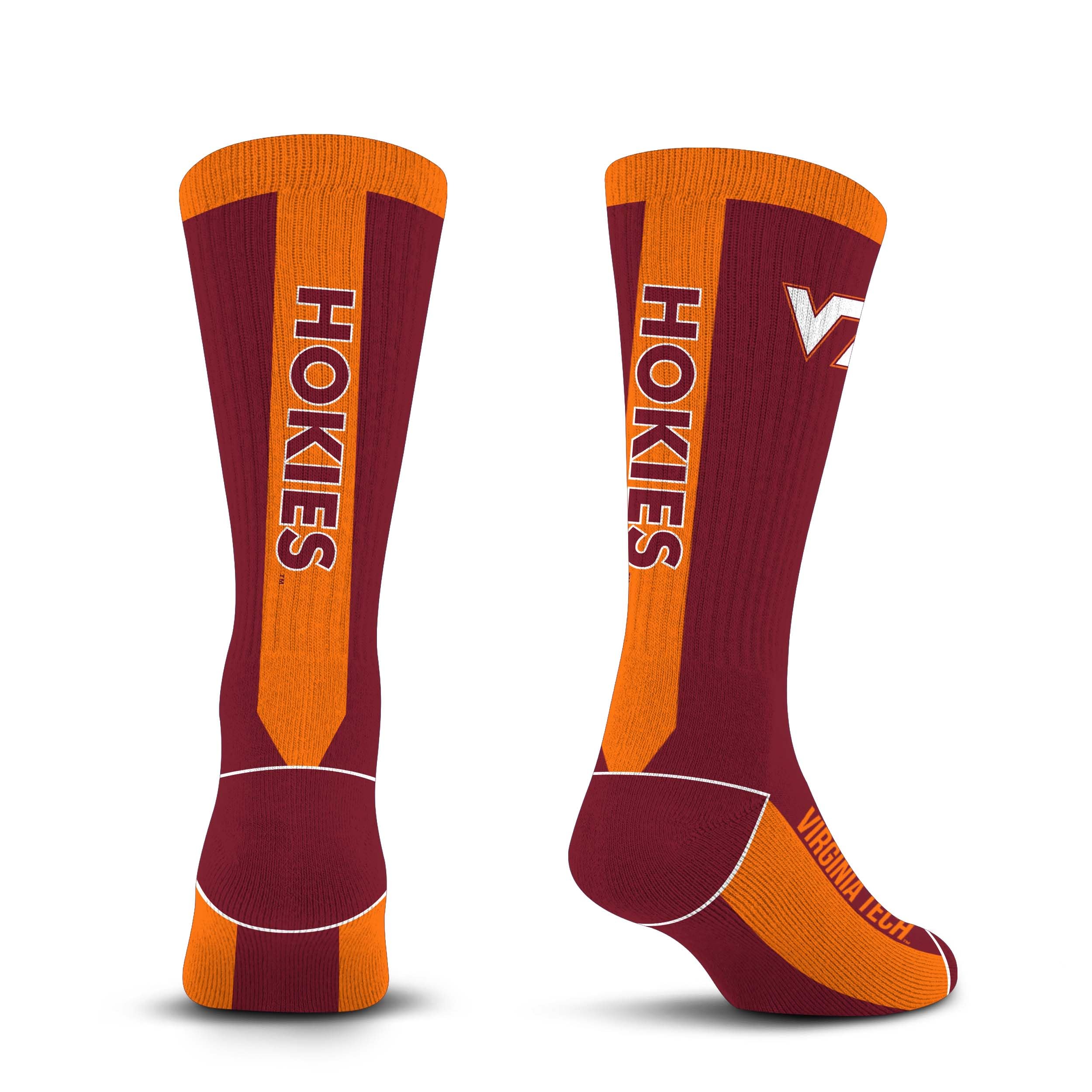For Bare Feet NCAA VIRGINIA TECH HOKIES MVP Crew Sock Team Color Large