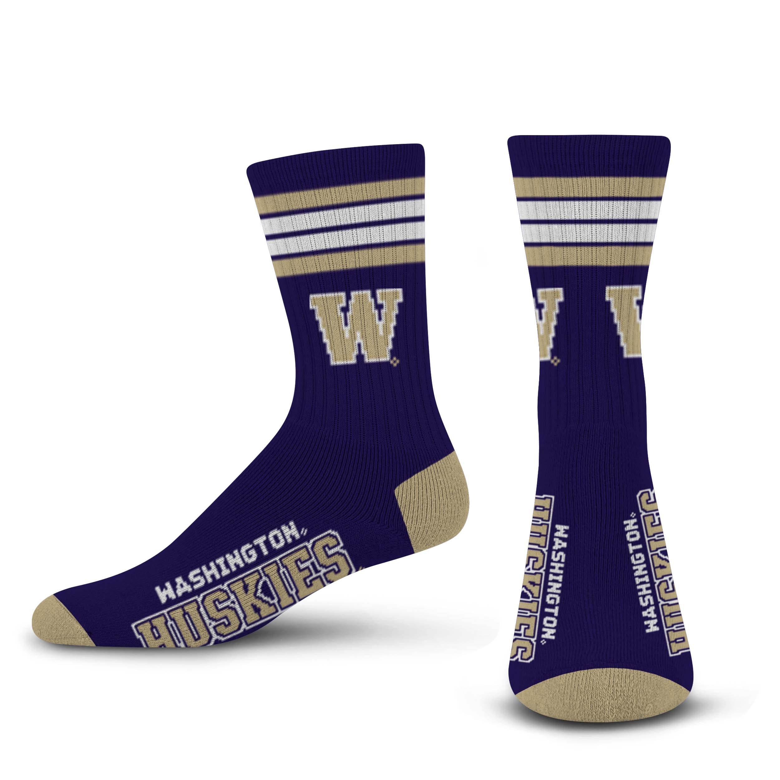 For Bare Feet NCAA Washington Huskies 4 Stripe Deuce Crew Sock Team Color MEDIUM