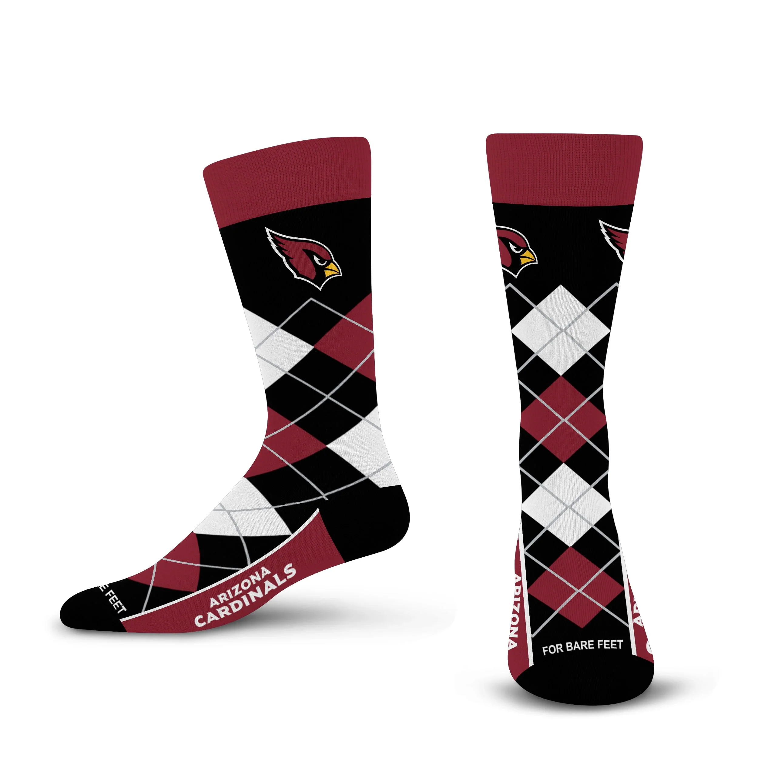 For Bare Feet NFL ARIZONA CARDINALS Argyle Remix Premium Dress Sock Team Color OSFM