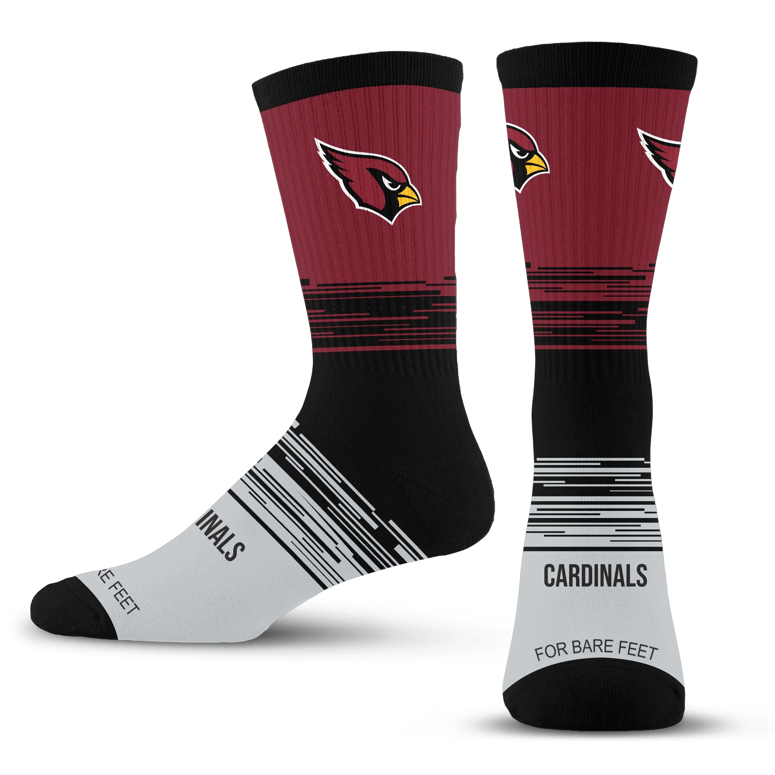 For Bare Feet NFL ARIZONA CARDINALS Elevate Premium Dress Crew Sock Team Color Large