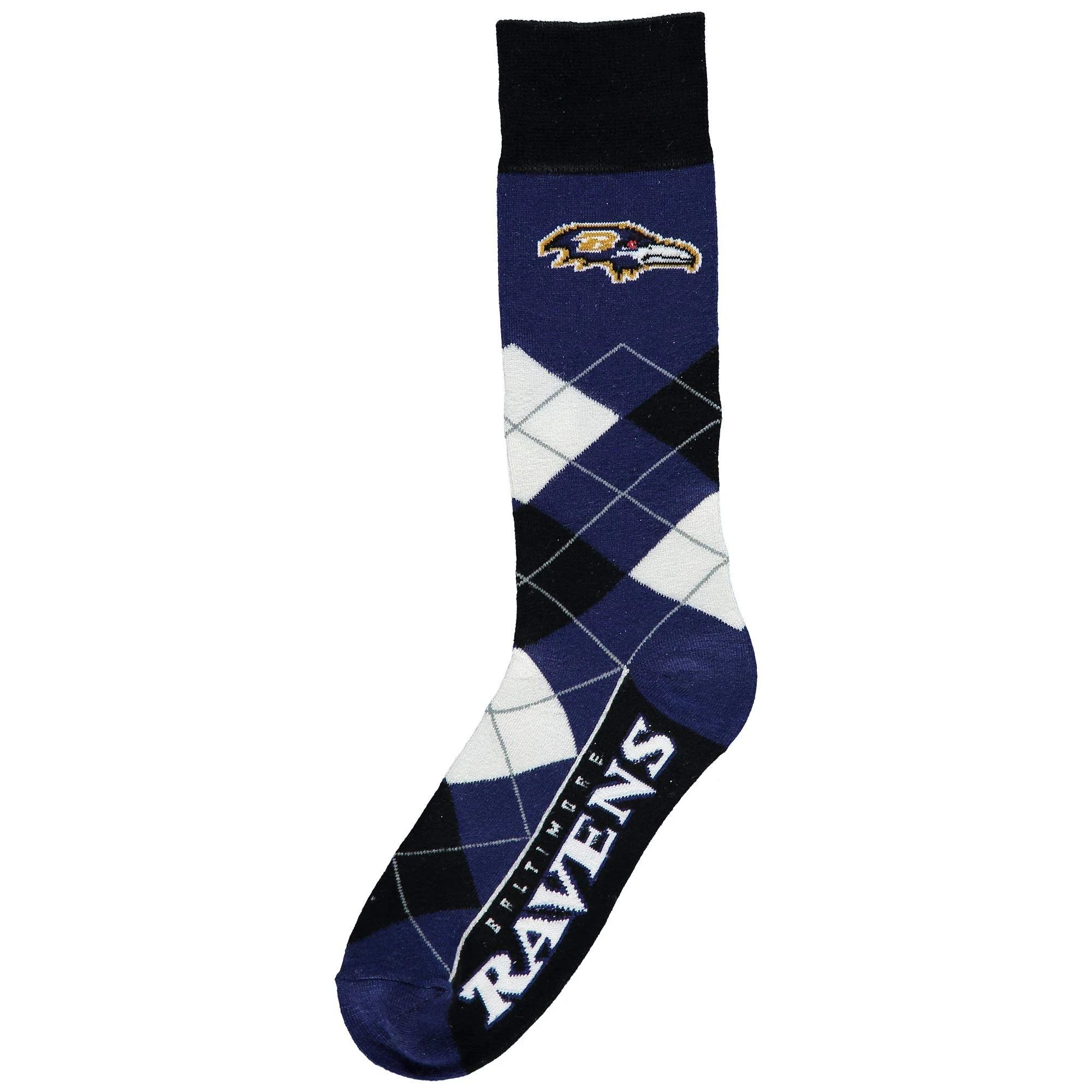 For Bare Feet NFL Baltimore Ravens Argyle Line Up Dress Sock Team Color OSFM - Image 2