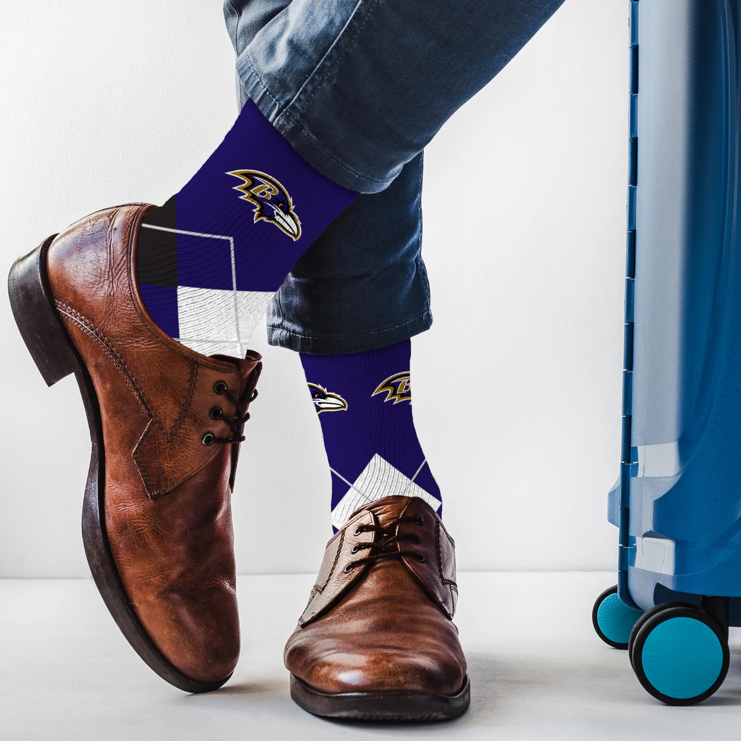 For Bare Feet NFL BALTIMORE RAVENS Argyle Remix Premium Dress Sock Team Color OSFM - Image 3