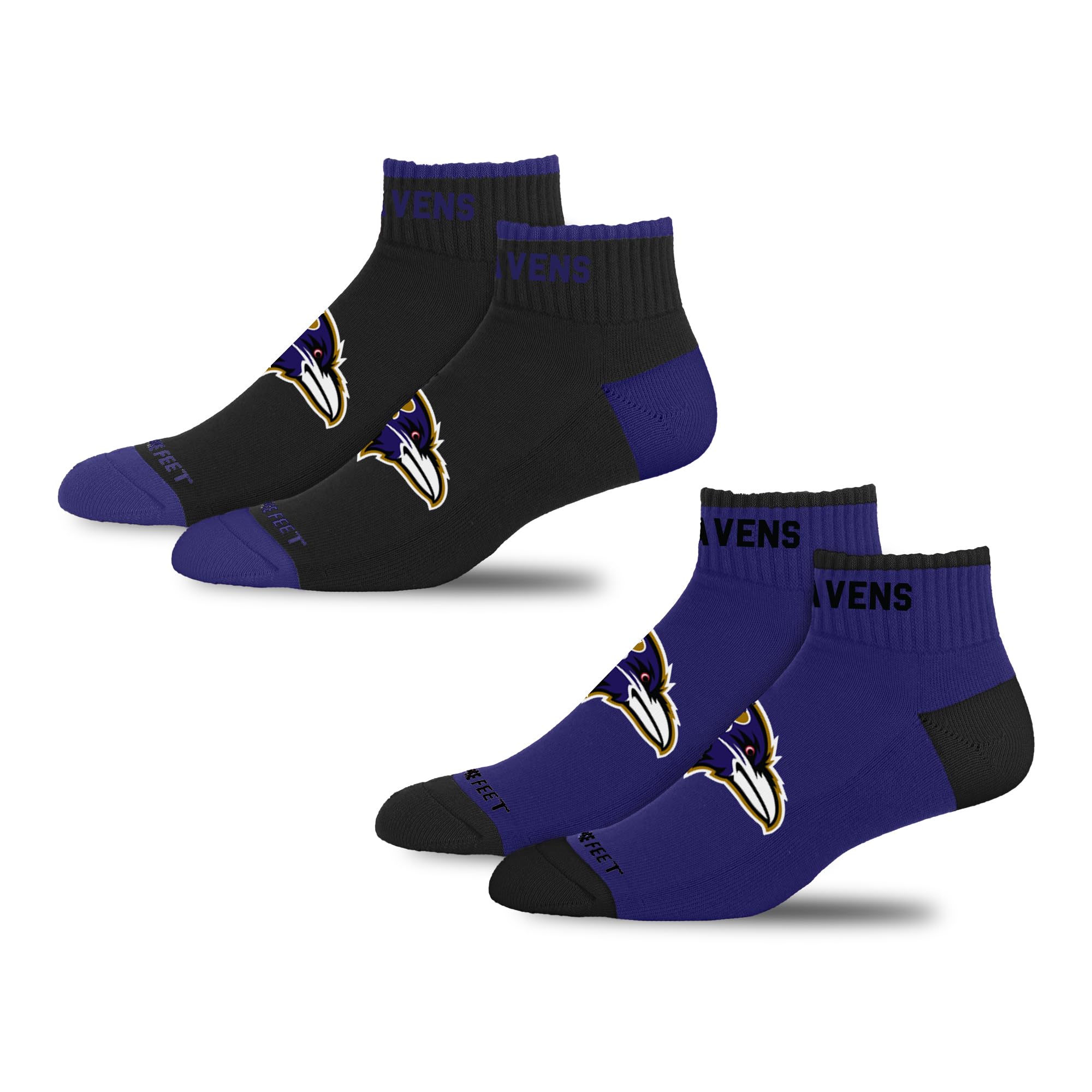 For Bare Feet NFL BALTIMORE RAVENS Front and Center 2 Pack Team Colors Large