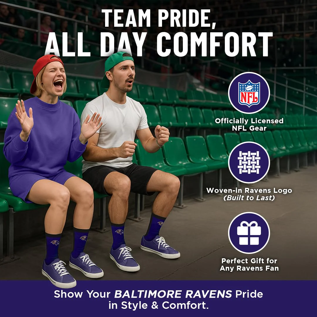 For Bare Feet NFL BALTIMORE RAVENS MVP Crew Sock Team Color Large - Image 8