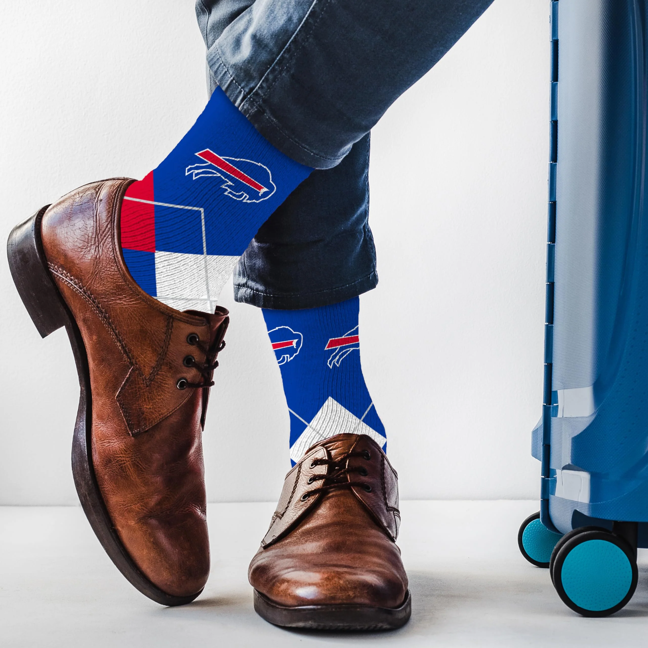 For Bare Feet NFL BUFFALO BILLS Argyle Remix Premium Dress Sock Team Color OSFM - Image 3