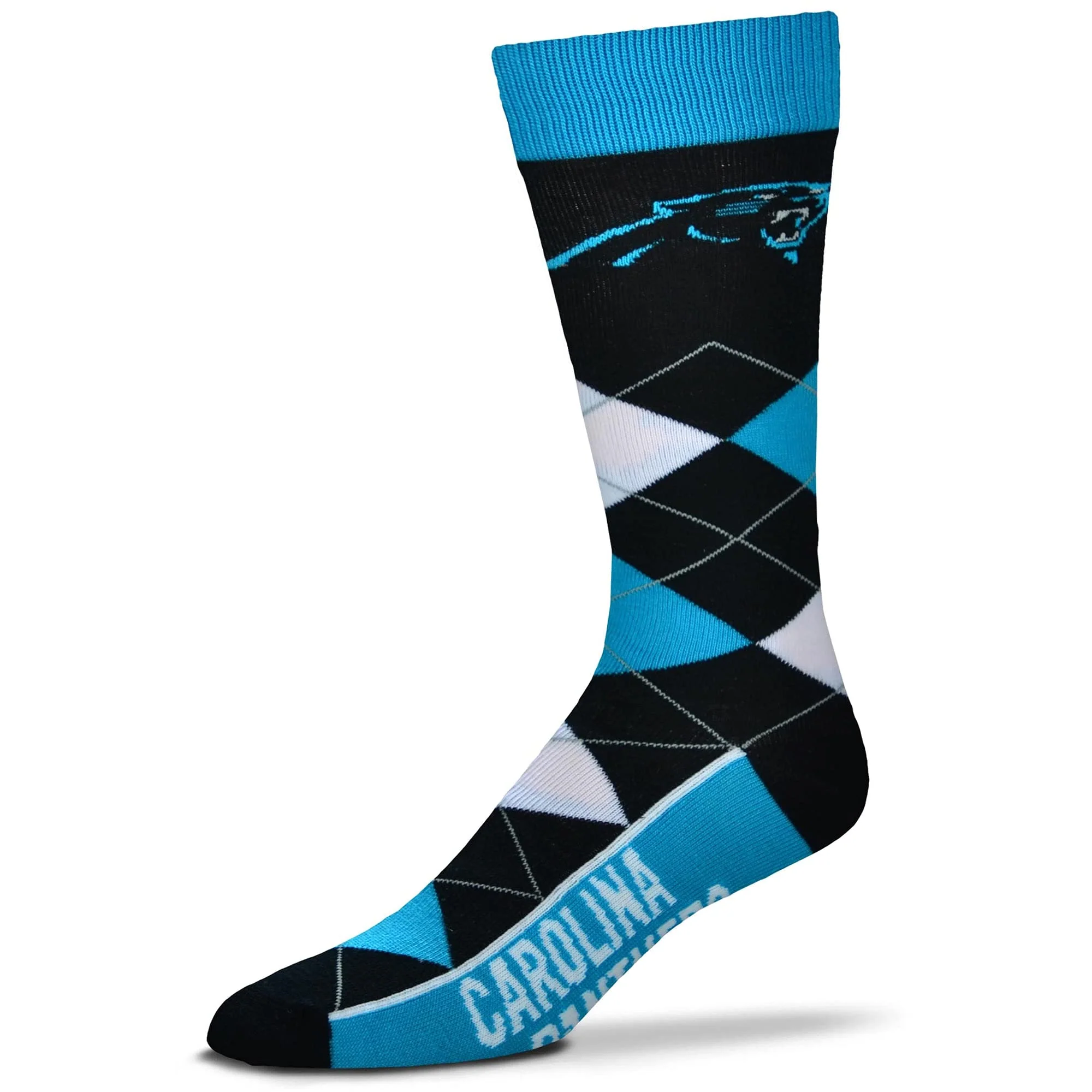 For Bare Feet NFL Carolina Panthers Argyle Line Up Dress Sock Team Color OSFM