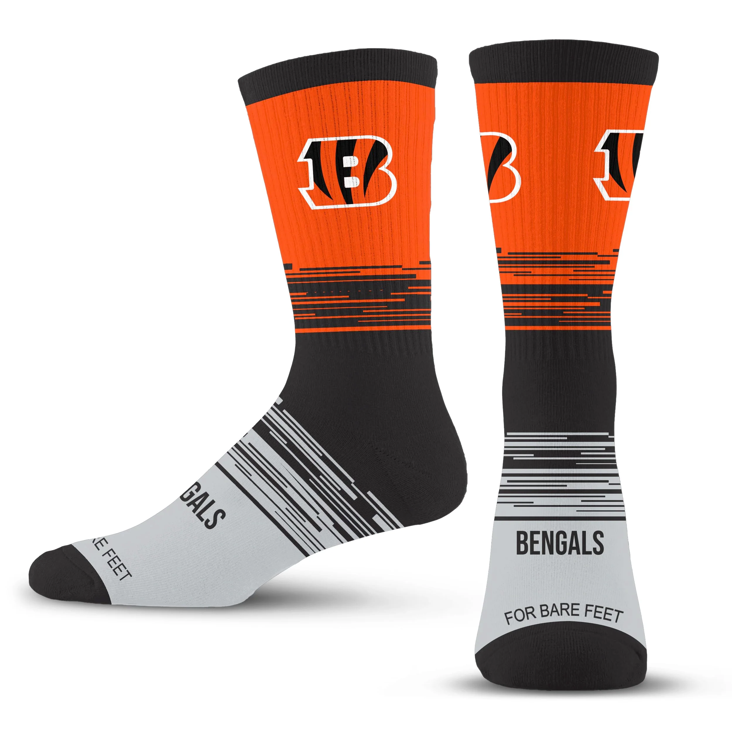 For Bare Feet NFL CINCINNATI BENGALS Elevate Premium Dress Crew Sock Team Color Large