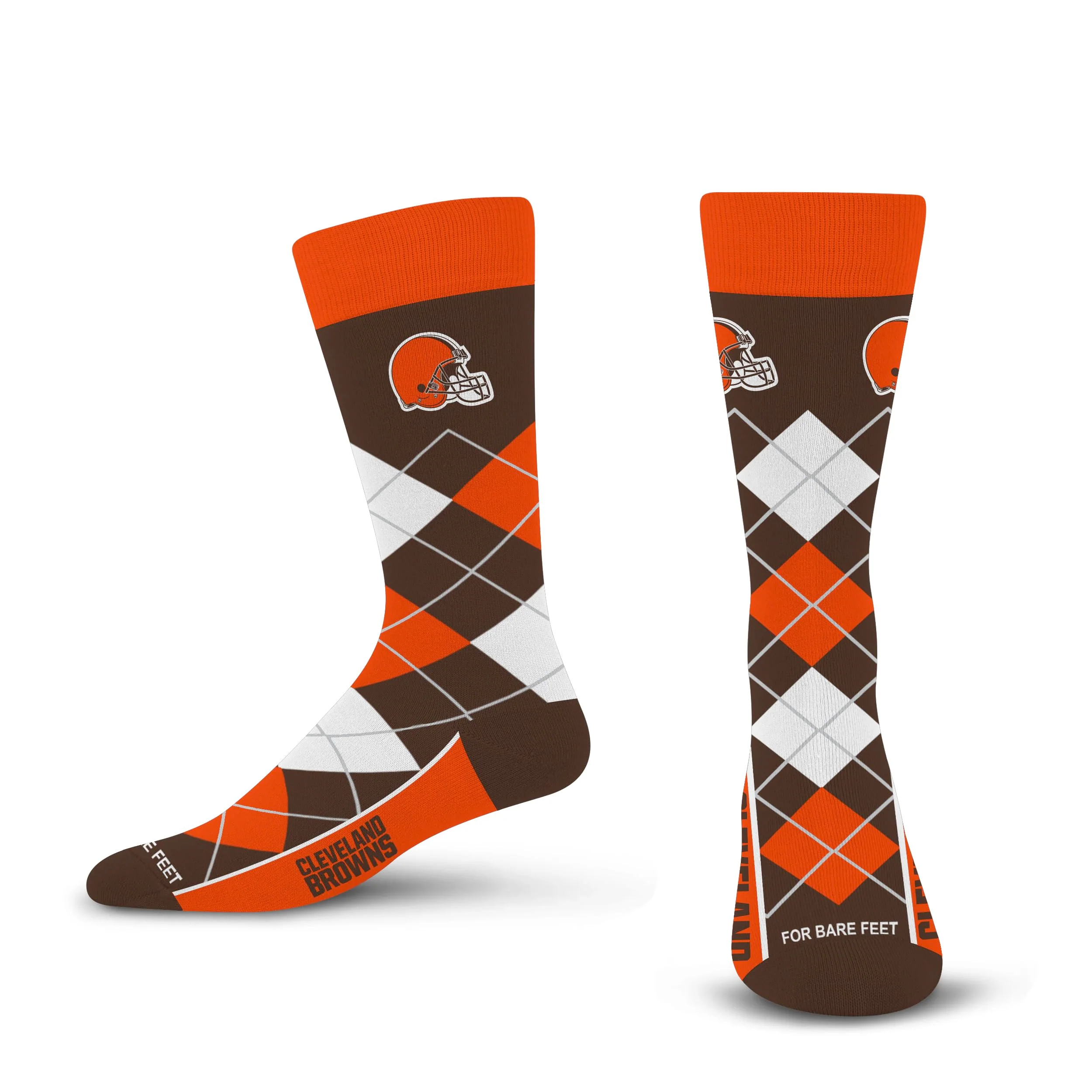 For Bare Feet NFL CLEVELAND BROWNS Argyle Remix Premium Dress Sock Team Color OSFM
