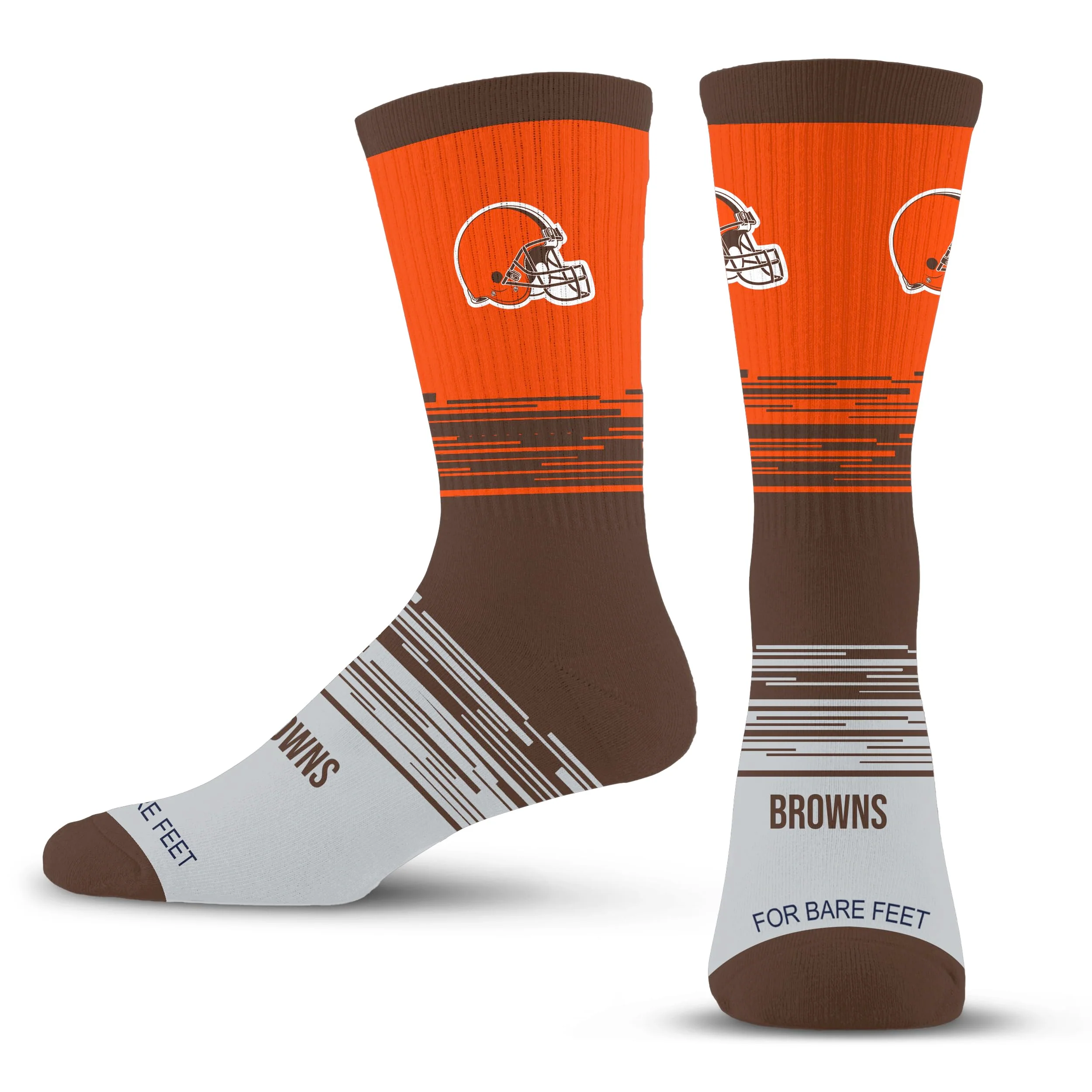 For Bare Feet NFL CLEVELAND BROWNS Elevate Premium Dress Crew Sock Team Color Large