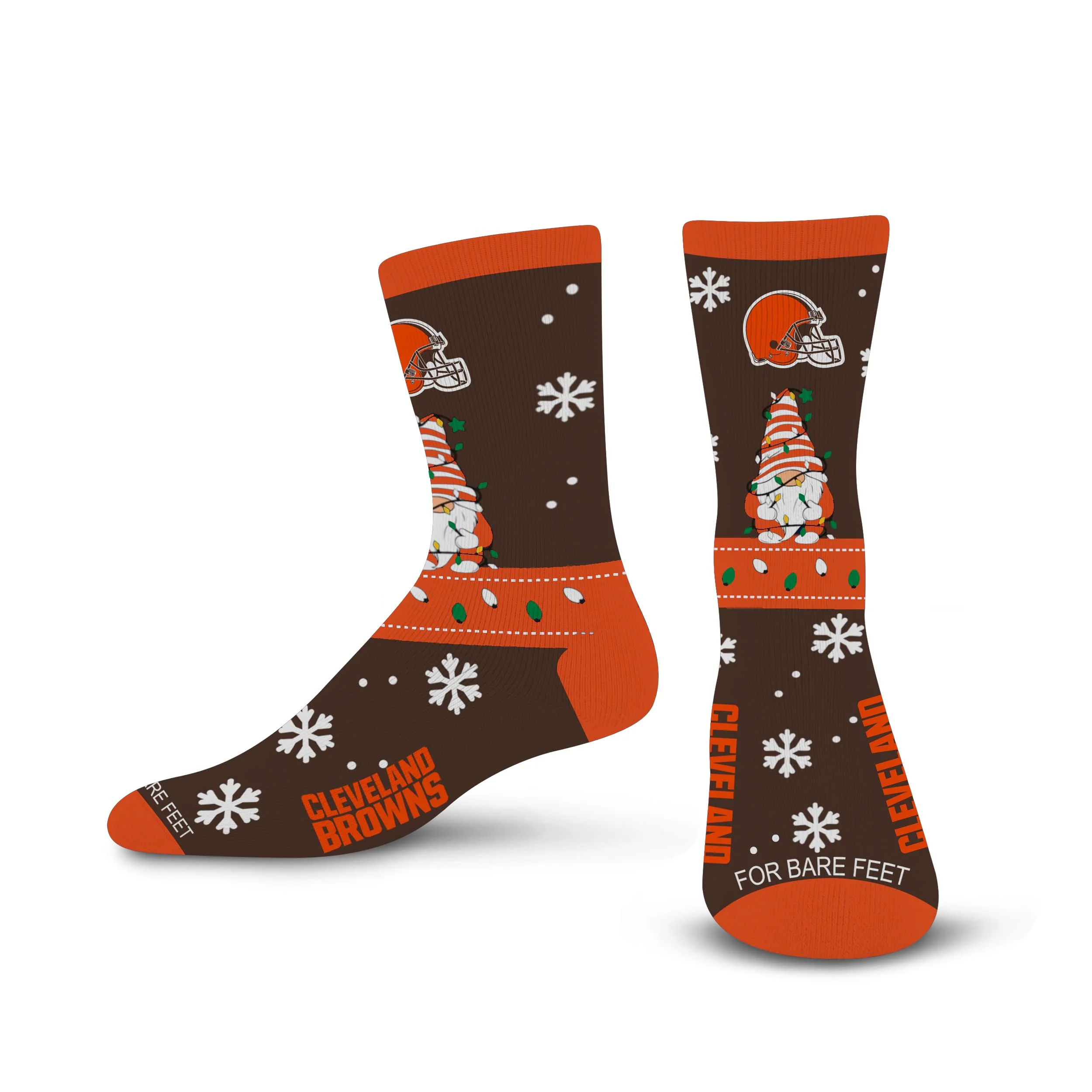 For Bare Feet NFL CLEVELAND BROWNS Holiday Sweater Gnome Team Colors Large