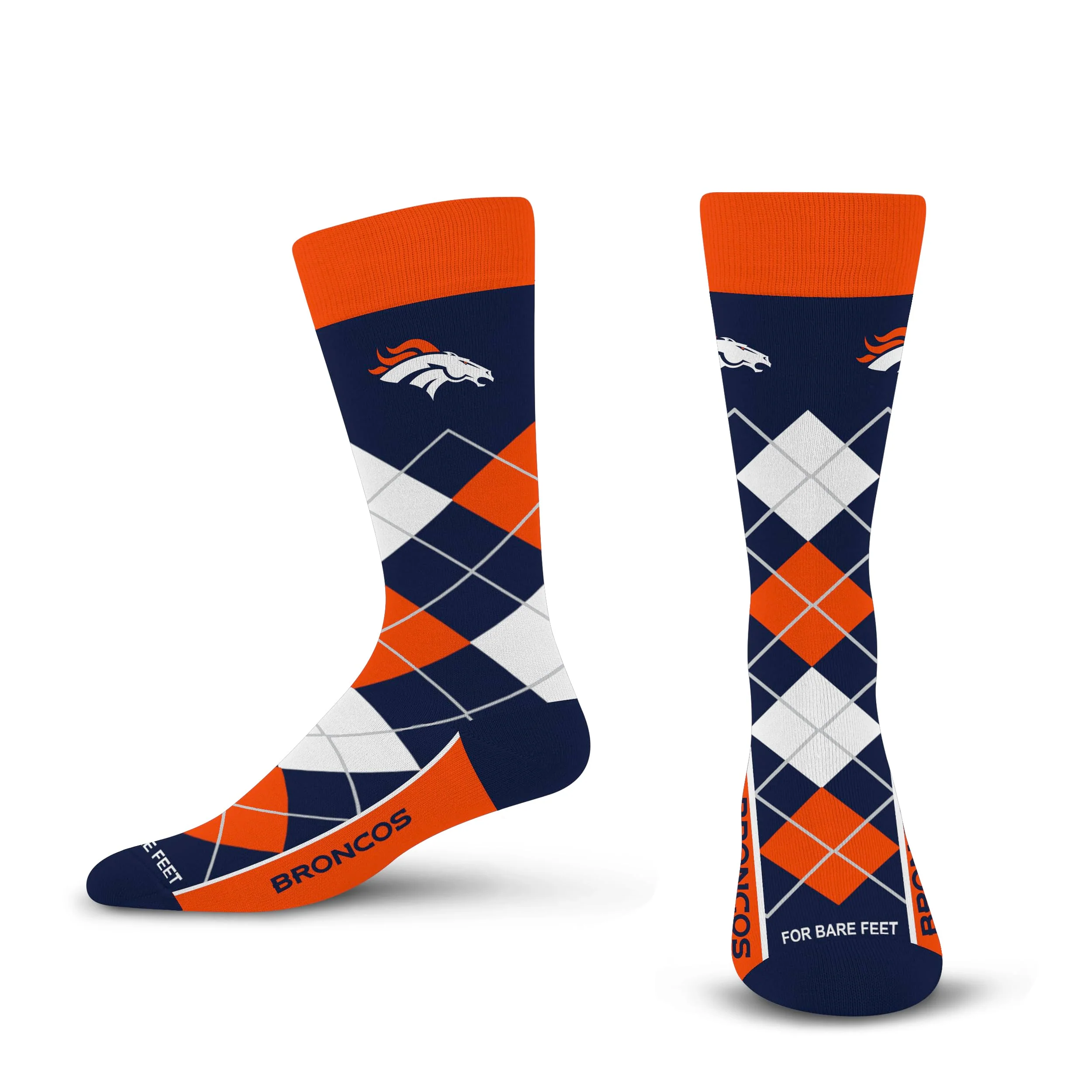 For Bare Feet NFL DENVER BRONCOS Argyle Remix Premium Dress Sock Team Color OSFM
