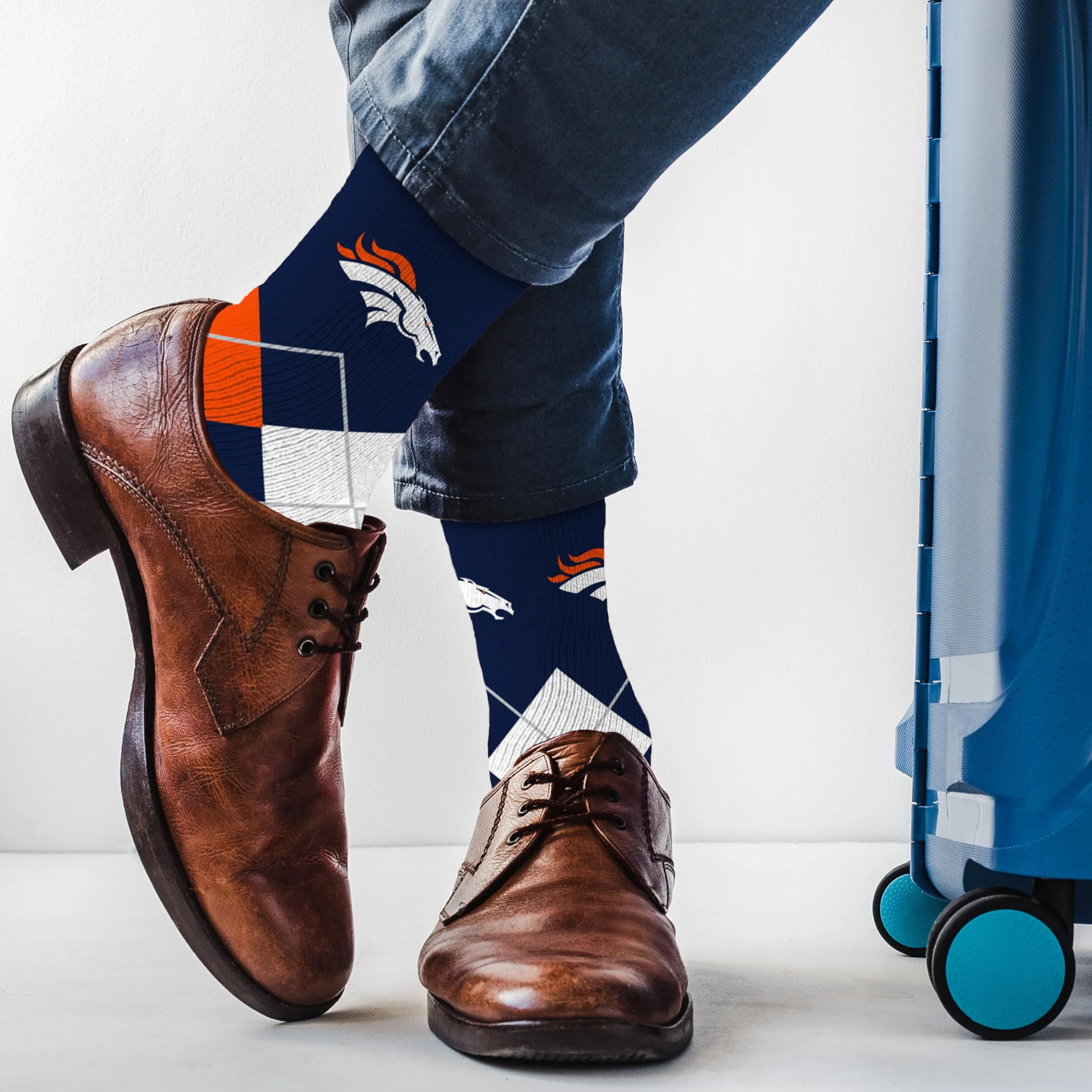 For Bare Feet NFL DENVER BRONCOS Argyle Remix Premium Dress Sock Team Color OSFM - Image 3