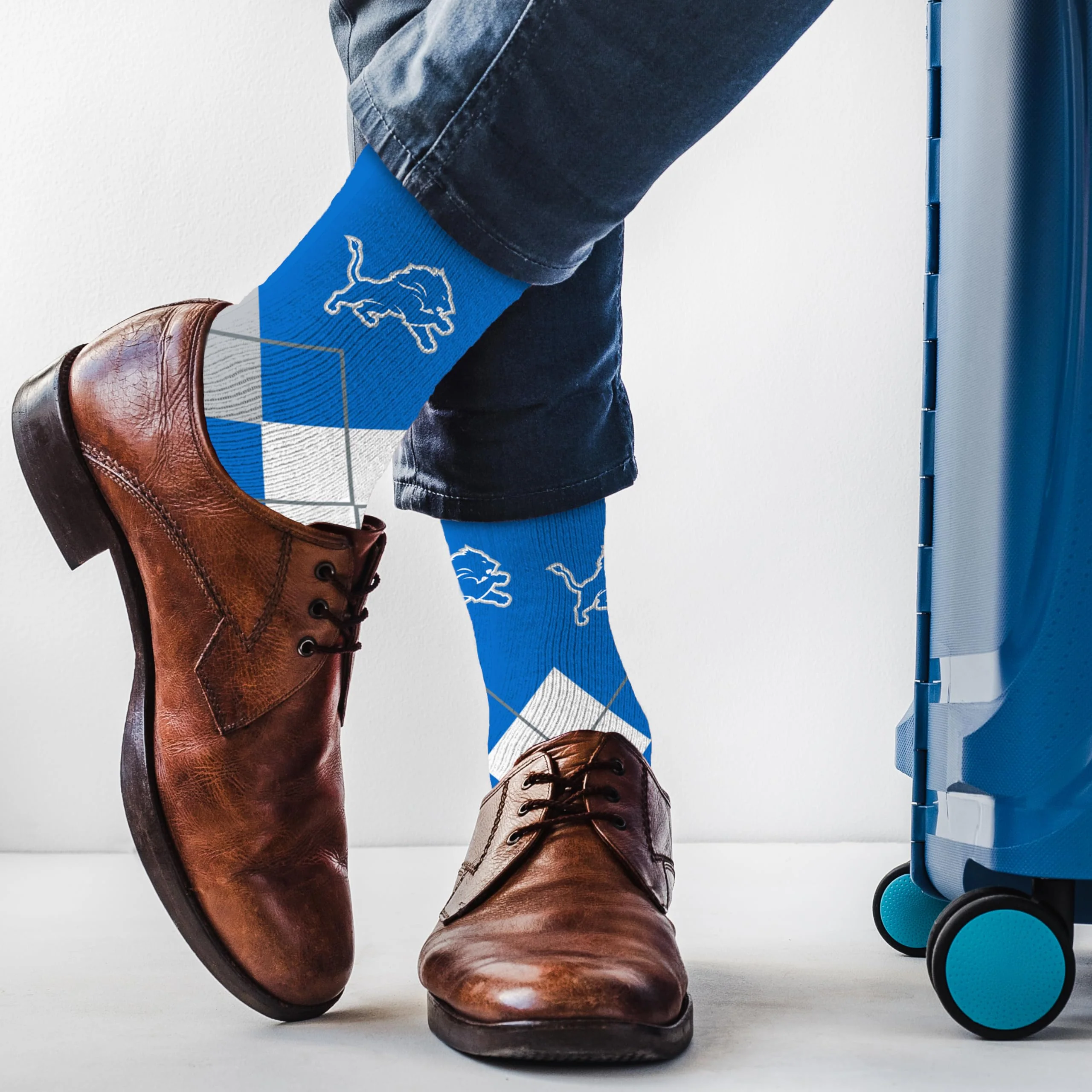 For Bare Feet NFL DETROIT LIONS Argyle Remix Premium Dress Sock Team Color OSFM - Image 3