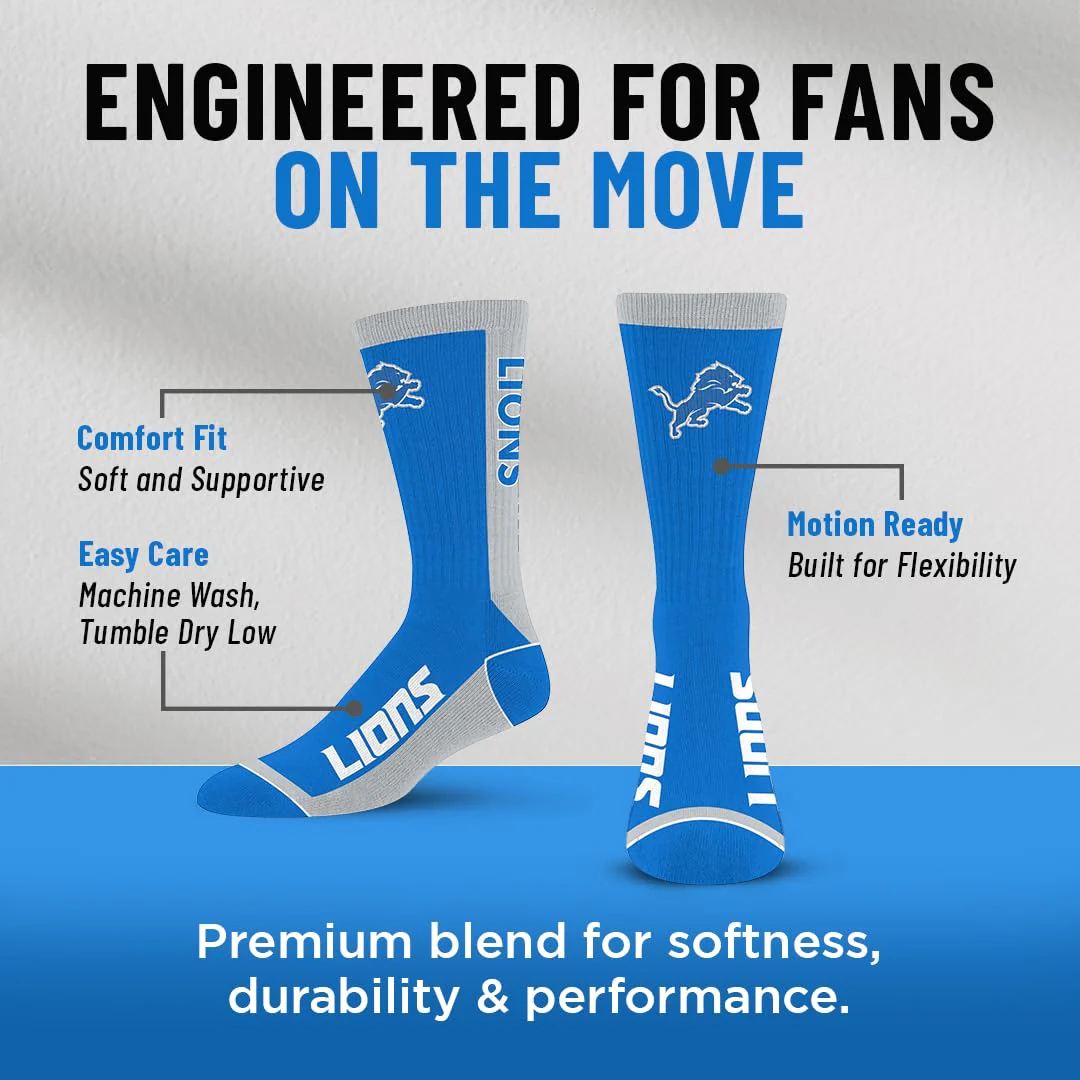 For Bare Feet NFL DETROIT LIONS MVP Crew Sock Team Color Large - Image 7
