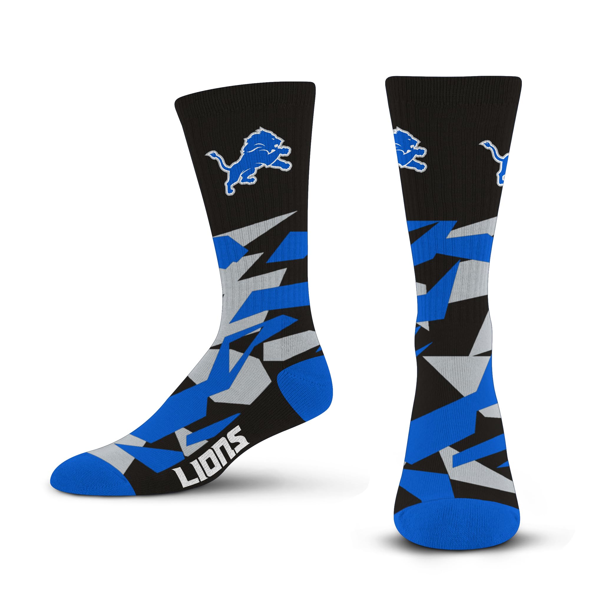 For Bare Feet NFL DETROIT LIONS Shattered Camo Crew Sock Team Color Large