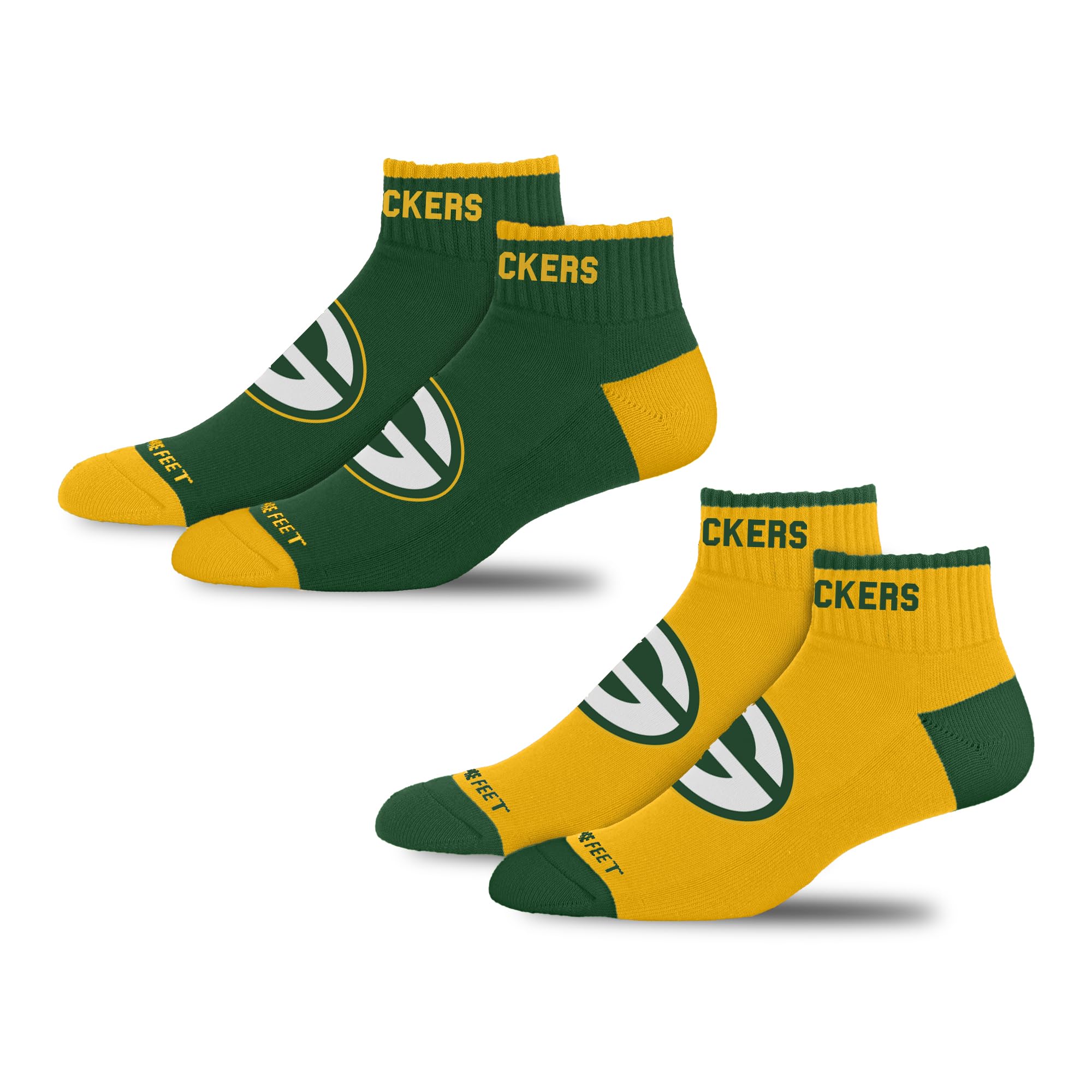 For Bare Feet NFL GREEN BAY PACKERS Front and Center 2 Pack Team Colors Large