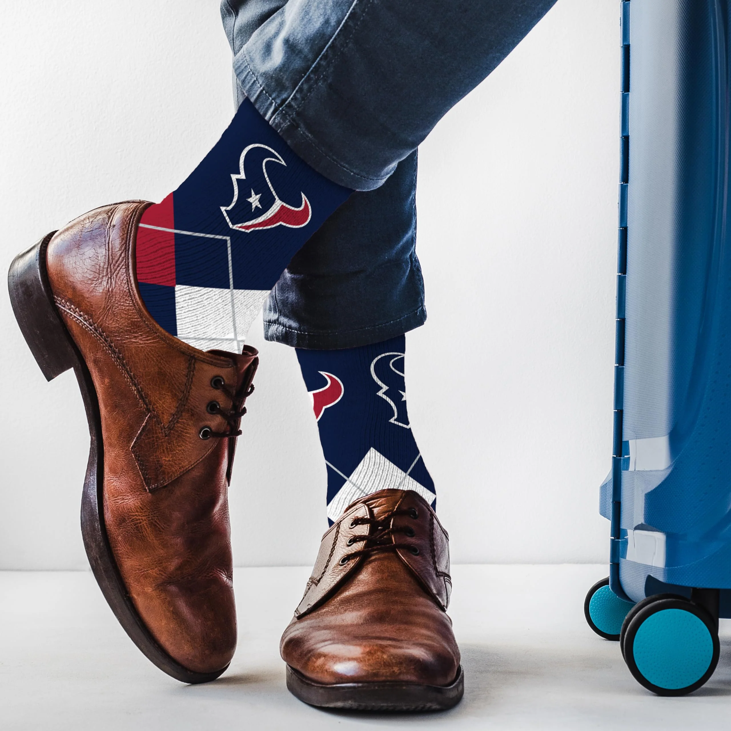 For Bare Feet NFL HOUSTON TEXANS Argyle Remix Premium Dress Sock Team Color OSFM - Image 3