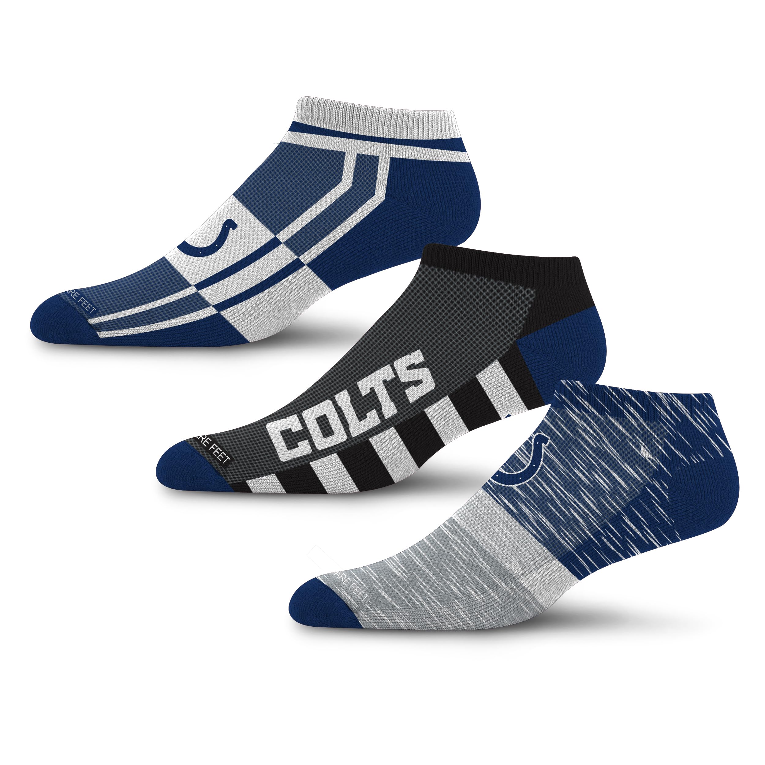 For Bare Feet NFL INDIANAPOLIS COLTS Stripe Stack 3 Pack Ankle Sock Team Colors Large