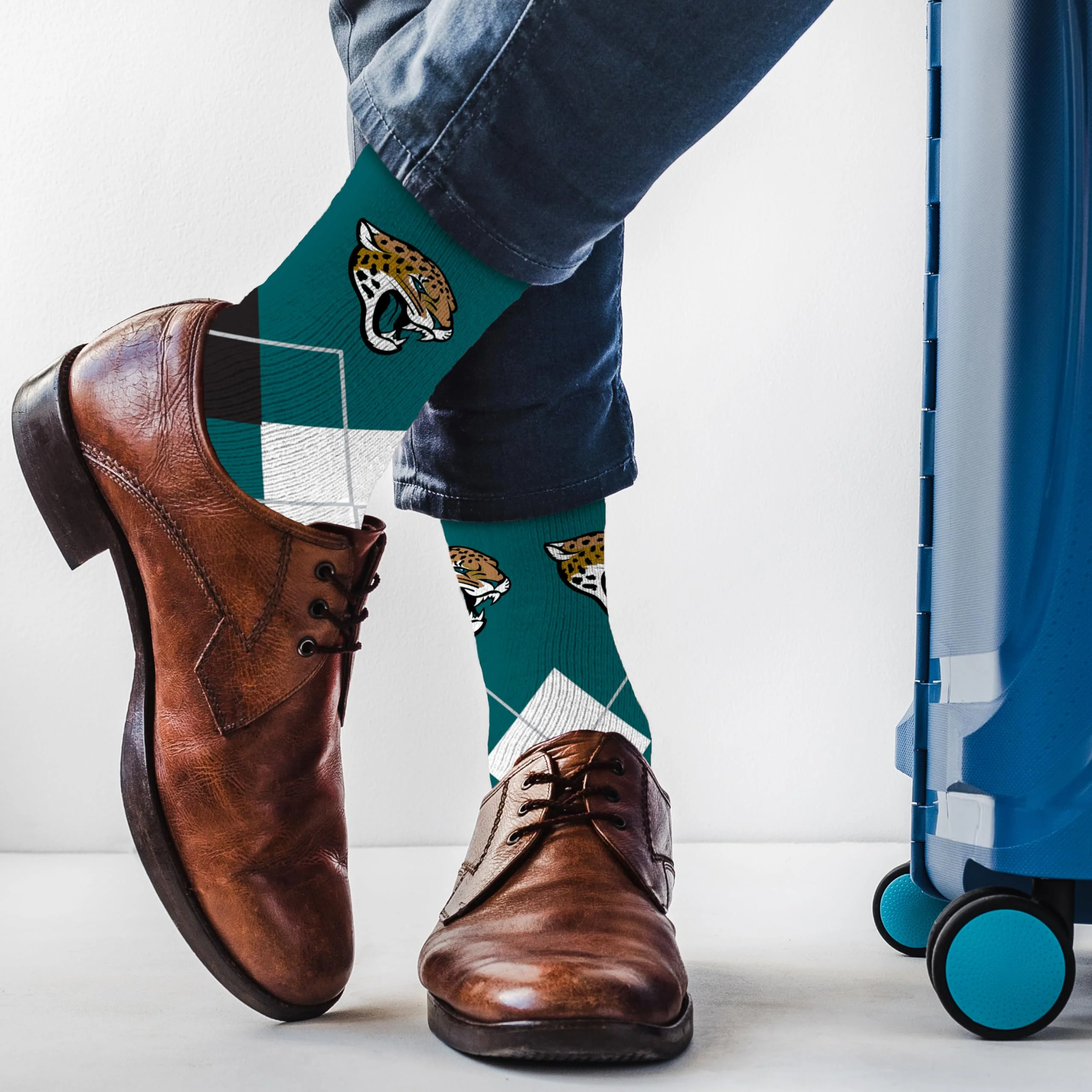 For Bare Feet NFL JACKSONVILLE JAGUARS Argyle Remix Premium Dress Sock Team Color OSFM - Image 3