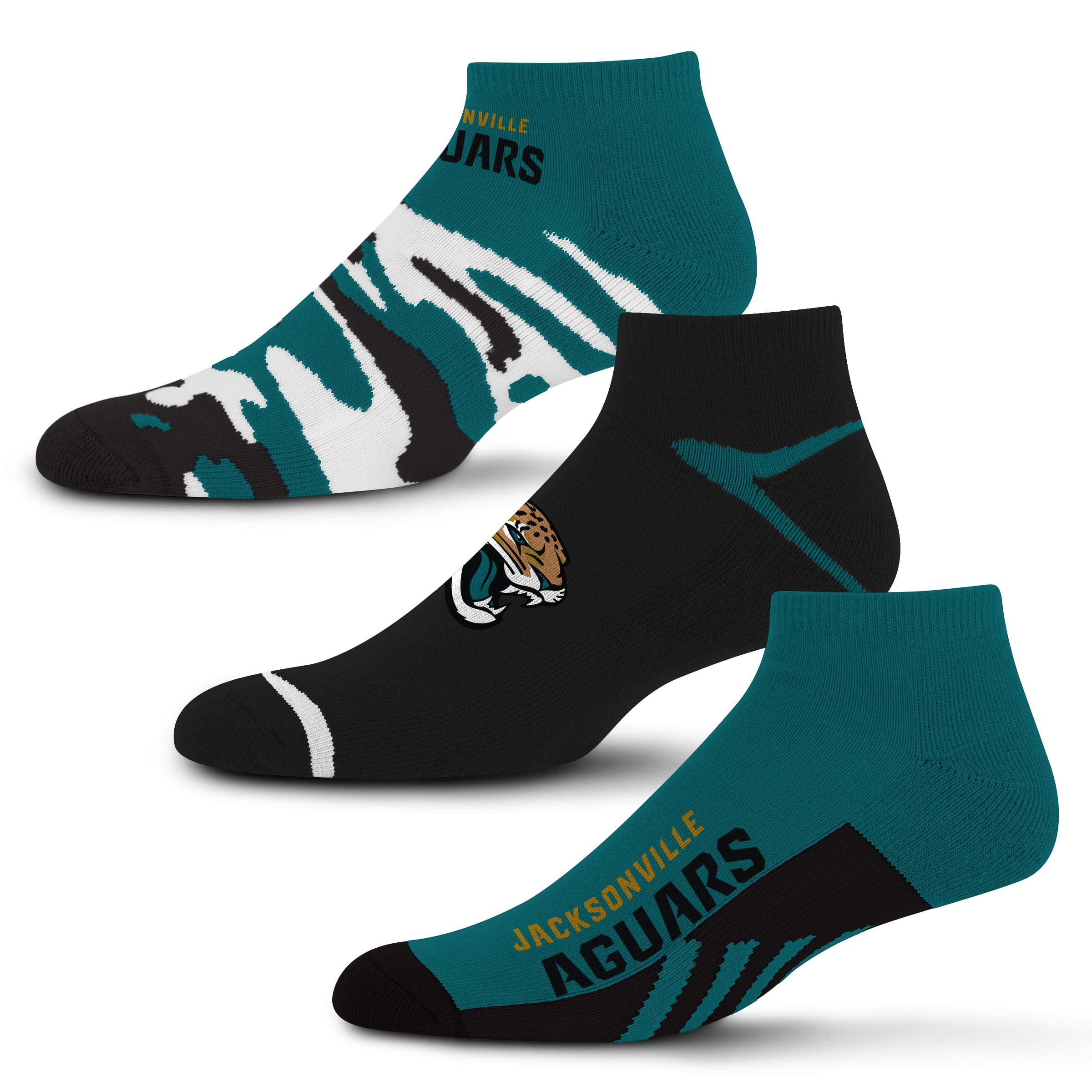 For Bare Feet NFL Jacksonville Jaguars CAMO BOOM 3 Pack Ankle Sock Team Colors Large