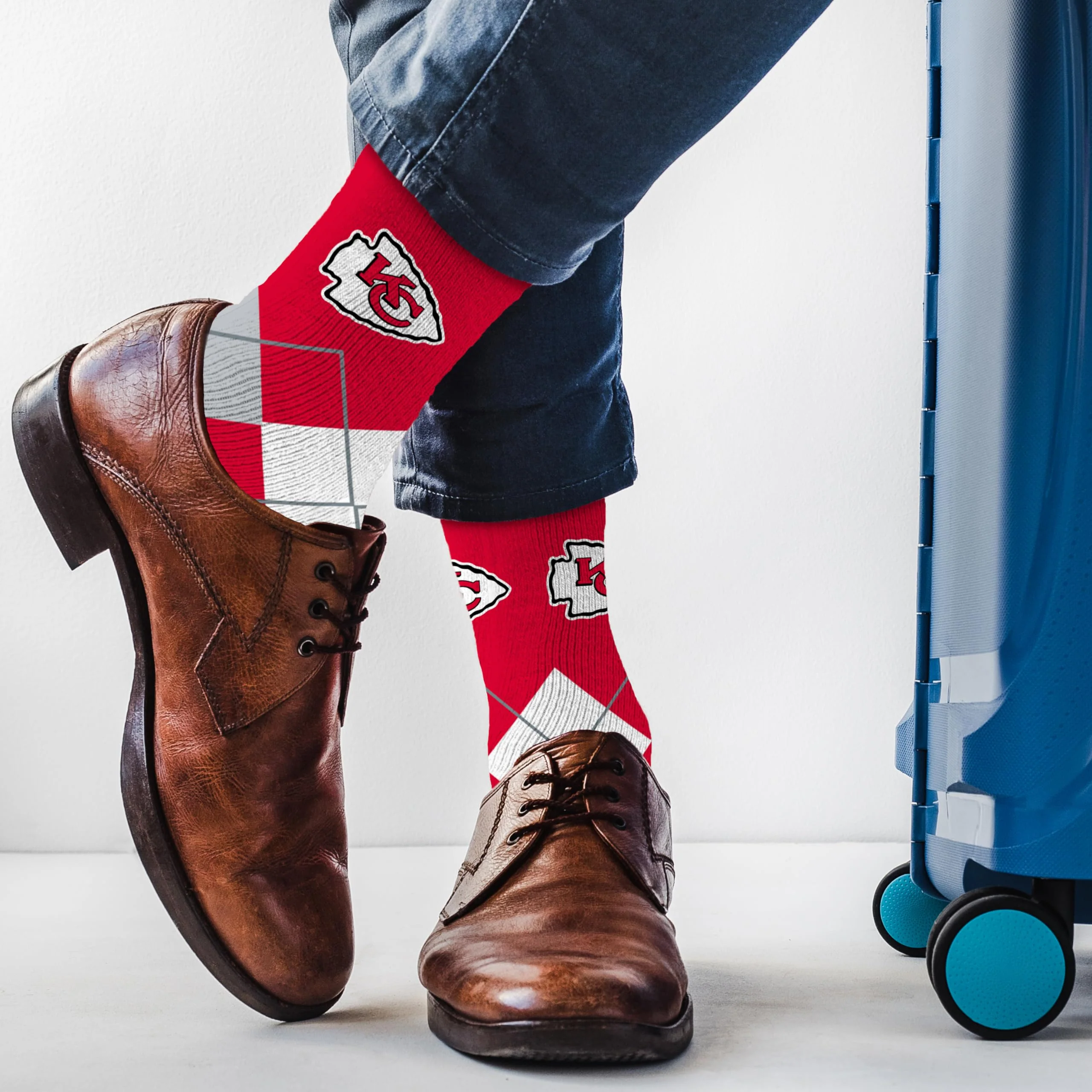 For Bare Feet NFL KANSAS CITY CHIEFS Argyle Remix Premium Dress Sock Team Color OSFM - Image 3
