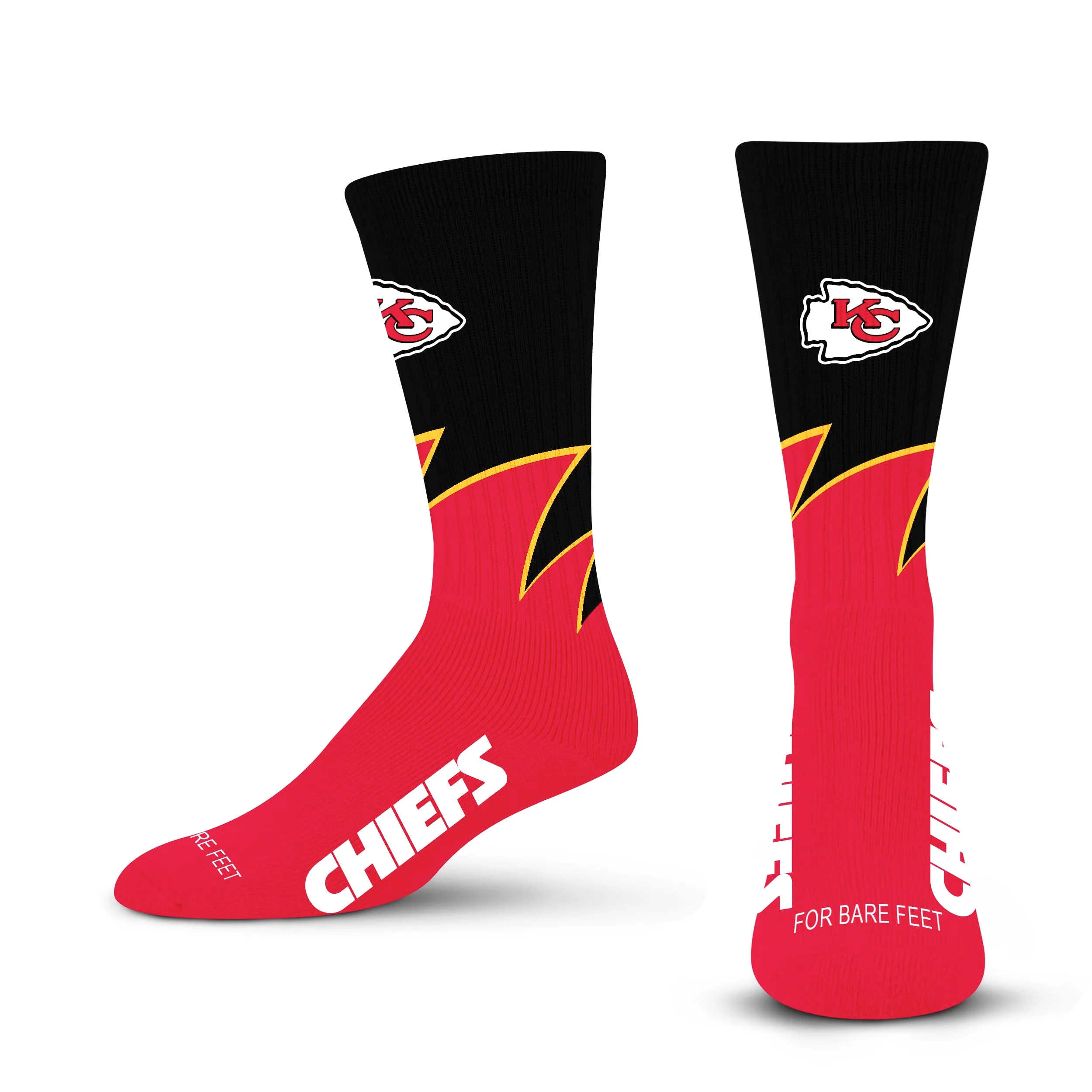 For Bare Feet NFL KANSAS CITY CHIEFS Black Wave Crew Sock Team Color YOUTH