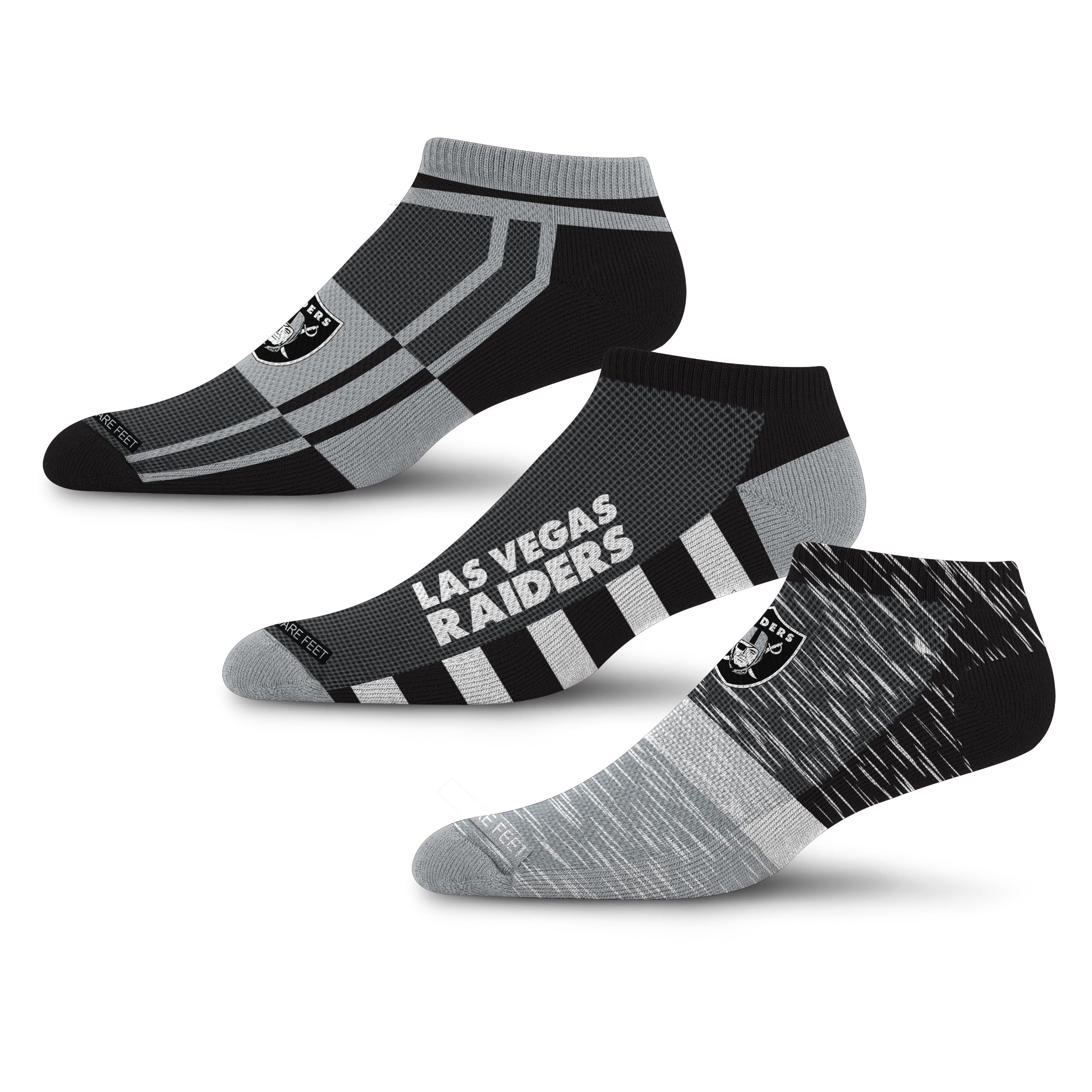 For Bare Feet NFL LAS VEGAS RAIDERS Stripe Stack 3 Pack Ankle Sock Team Colors Large