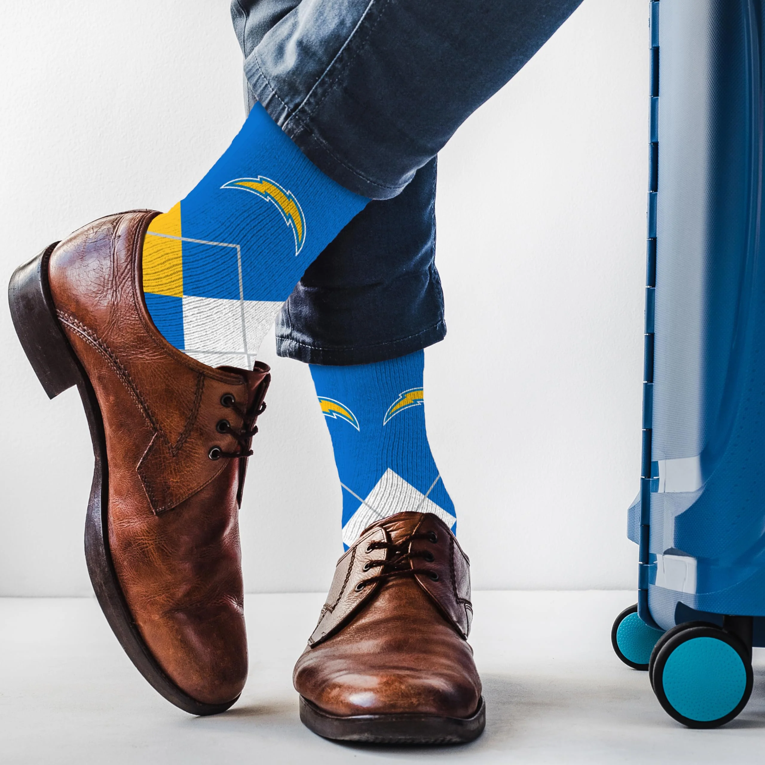 For Bare Feet NFL LOS ANGELES CHARGERS Argyle Remix Premium Dress Sock Team Color OSFM - Image 3