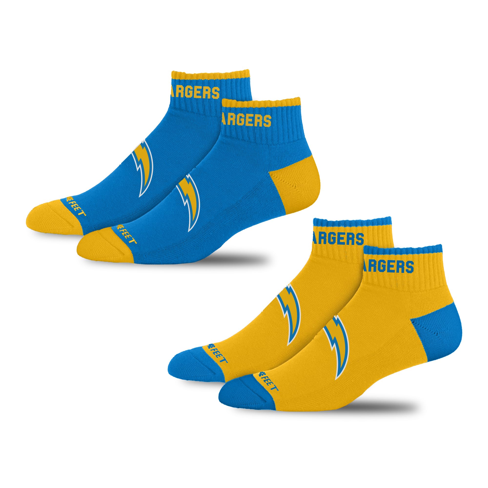 For Bare Feet NFL LOS ANGELES CHARGERS Front and Center 2 Pack Team Colors Large
