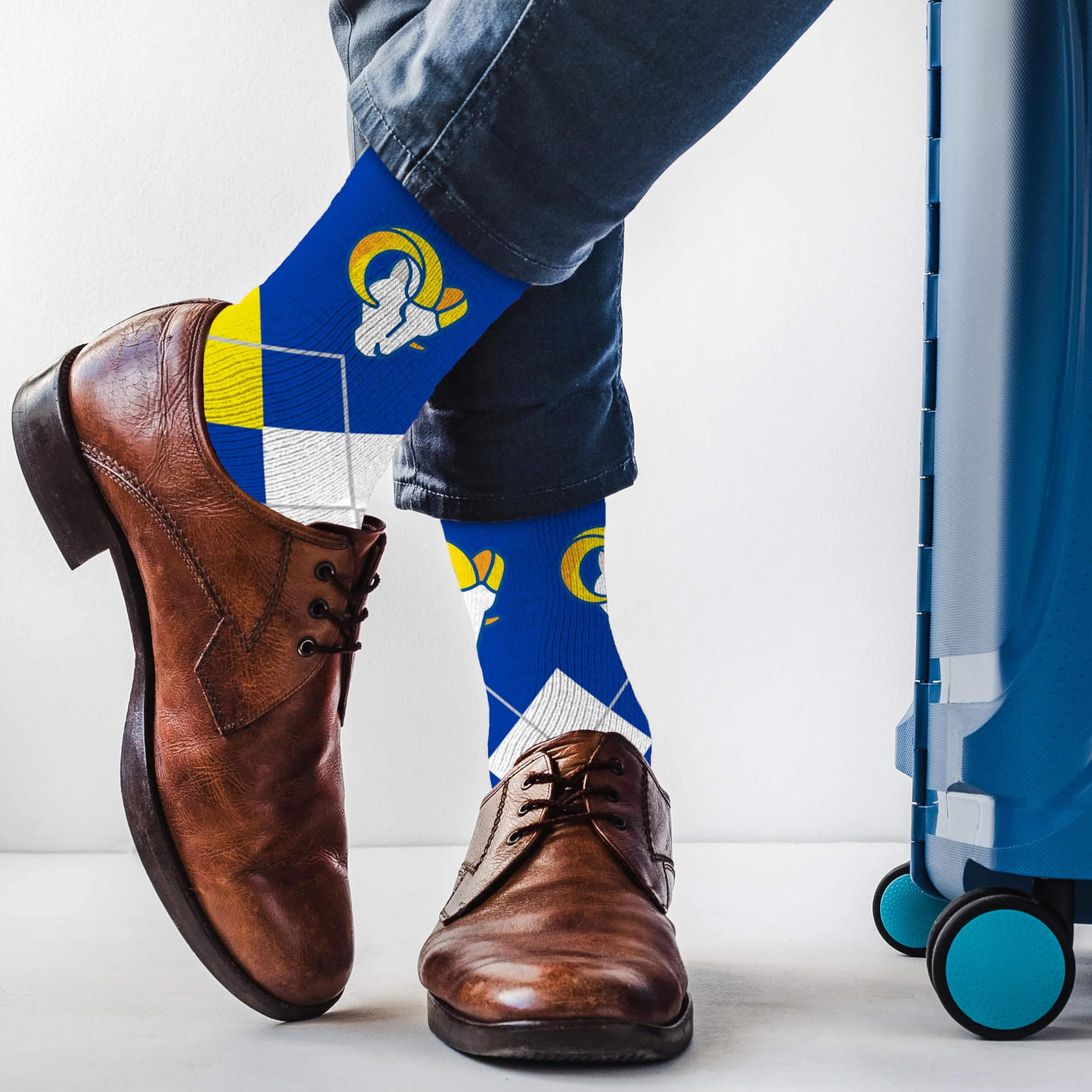 For Bare Feet NFL LOS ANGELES RAMS Argyle Remix Premium Dress Sock Team Color OSFM - Image 3