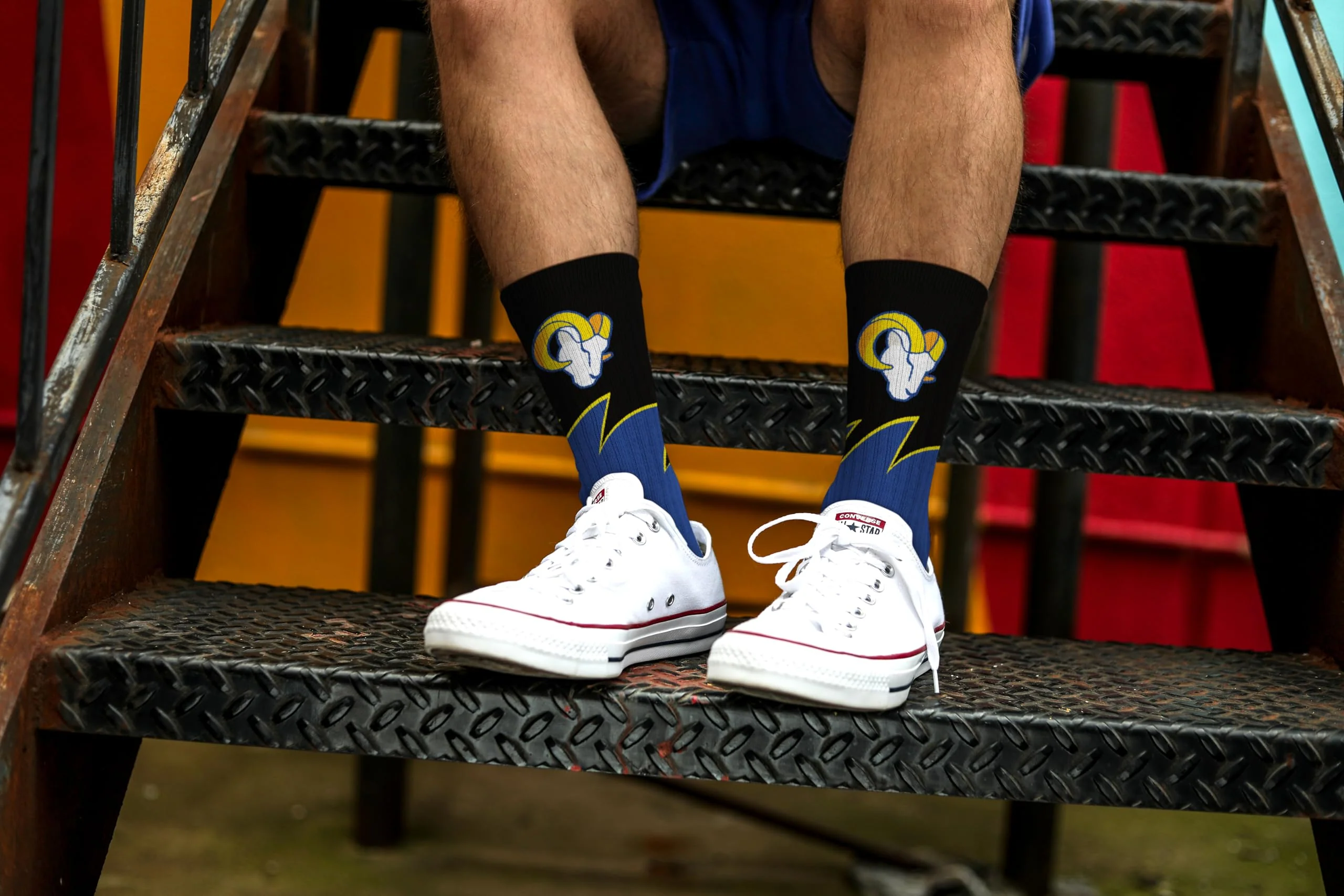 For Bare Feet NFL LOS ANGELES RAMS Black Wave Crew Sock Team Color YOUTH - Image 3