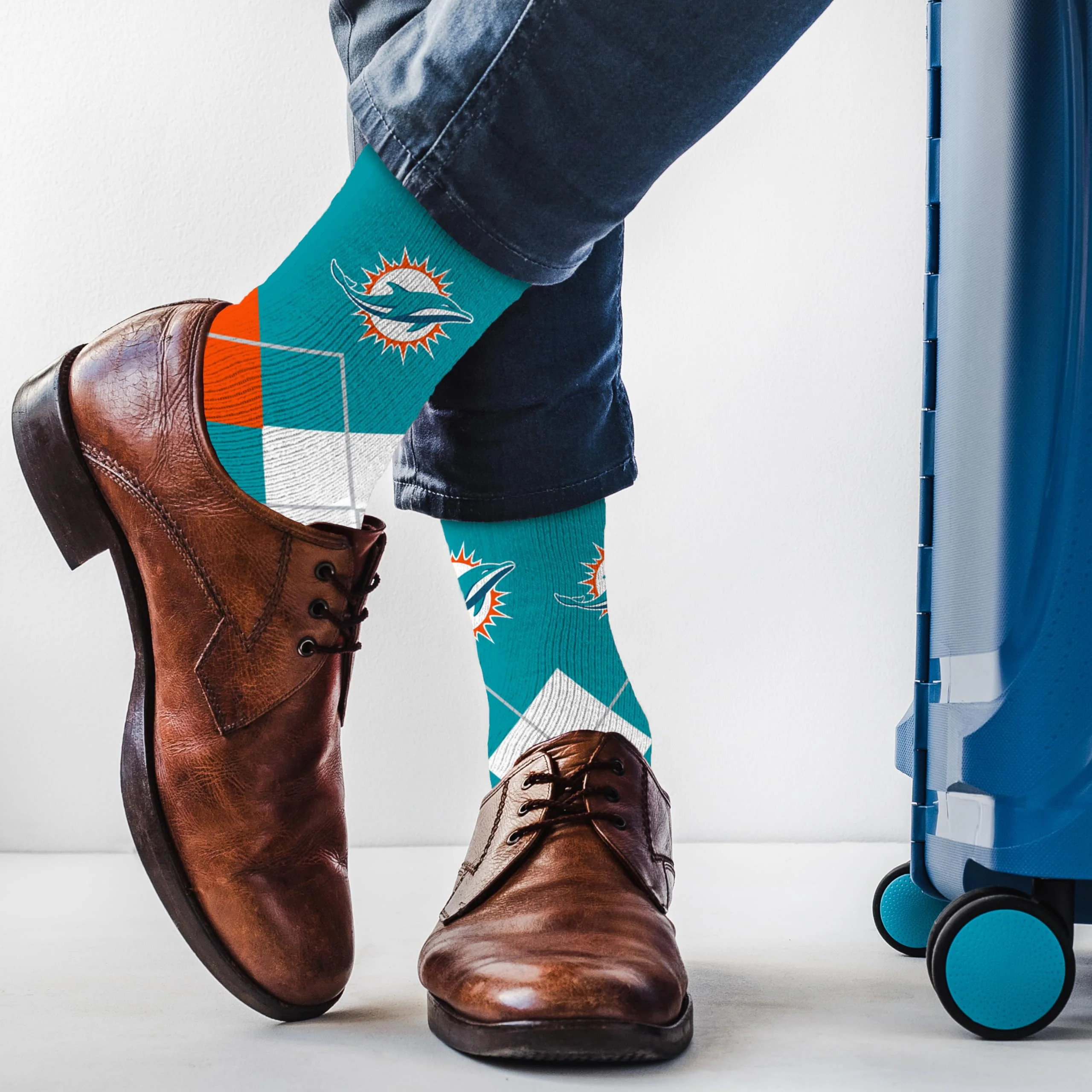 For Bare Feet NFL MIAMI DOLPHINS Argyle Remix Premium Dress Sock Team Color OSFM - Image 3
