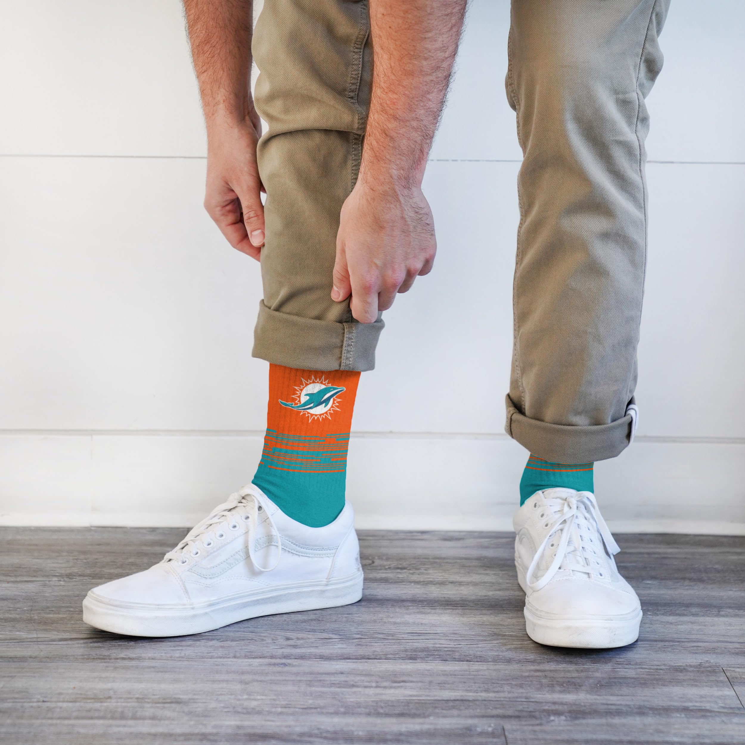 For Bare Feet NFL MIAMI DOLPHINS Elevate Premium Dress Crew Sock Team Color Large - Image 3