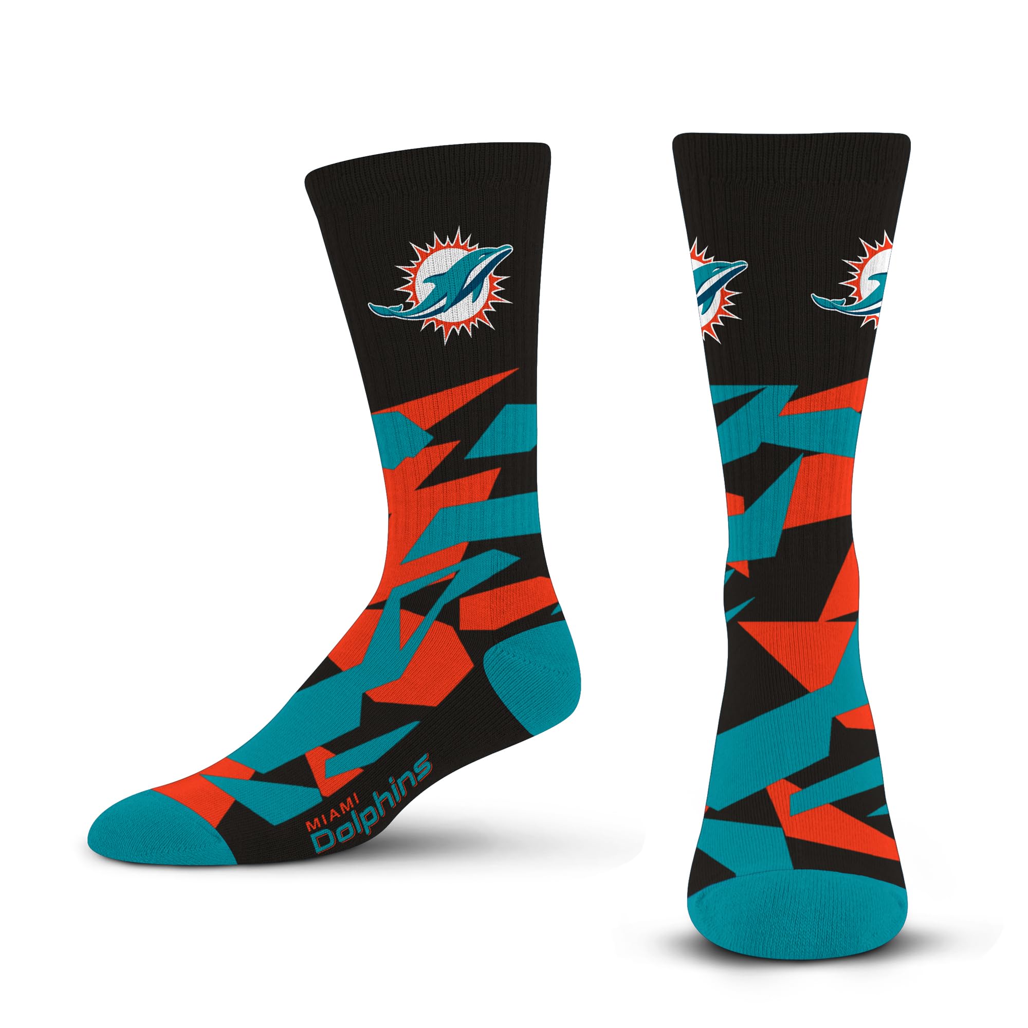For Bare Feet NFL MIAMI DOLPHINS Shattered Camo Crew Sock Team Color Large