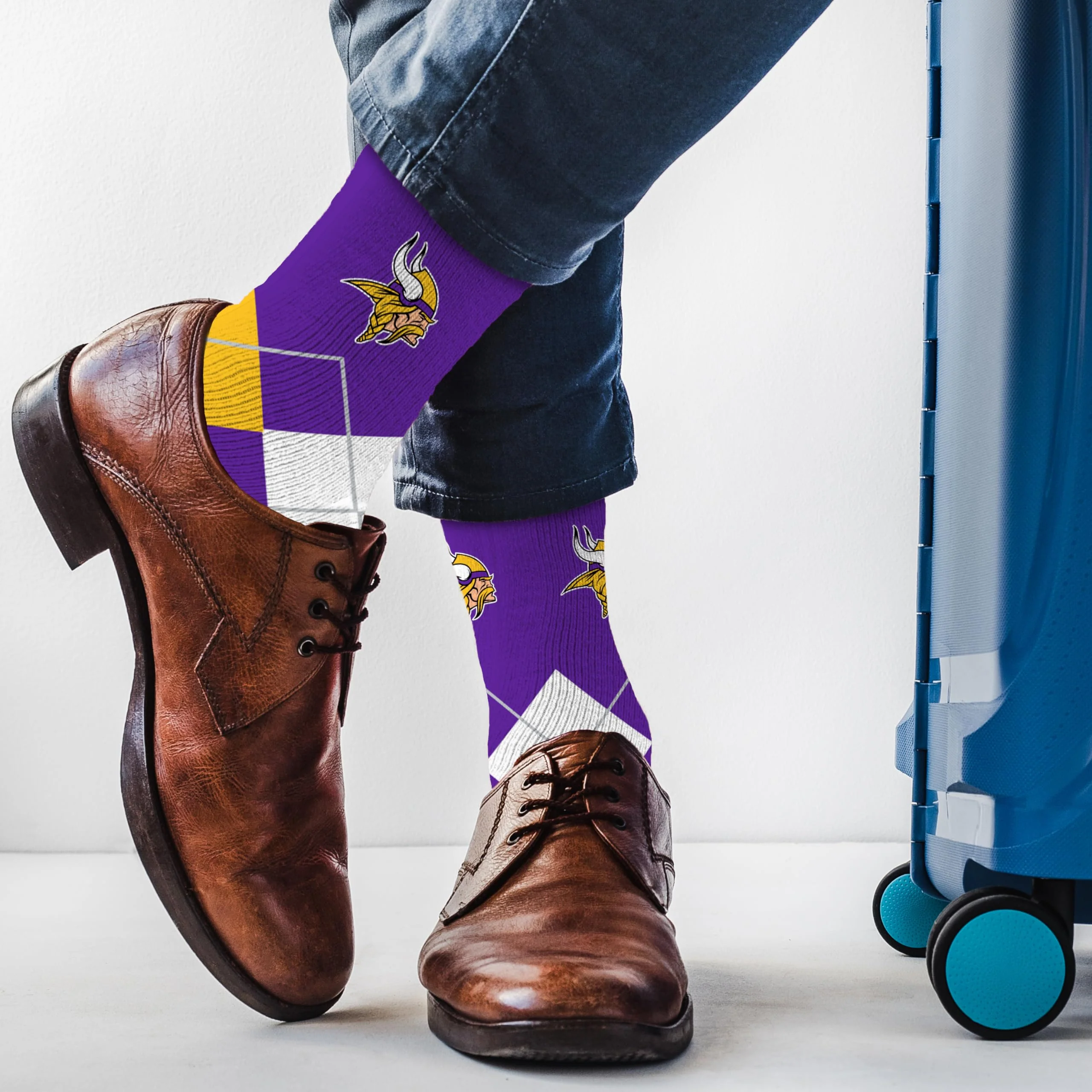 For Bare Feet NFL MINNESOTA VIKINGS Argyle Remix Premium Dress Sock Team Color OSFM - Image 3