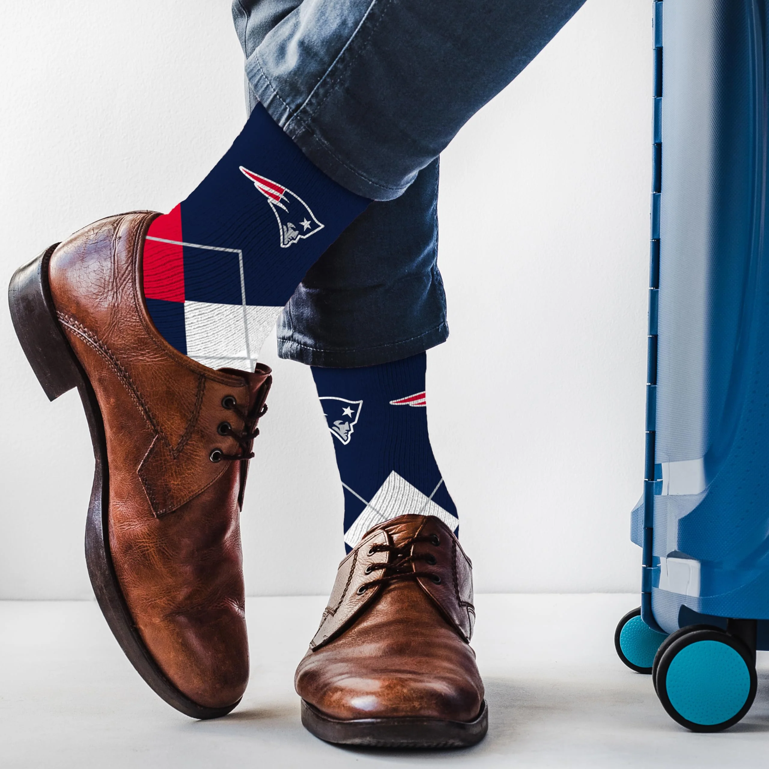 For Bare Feet NFL NEW ENGLAND PATRIOTS Argyle Remix Premium Dress Sock Team Color OSFM - Image 3