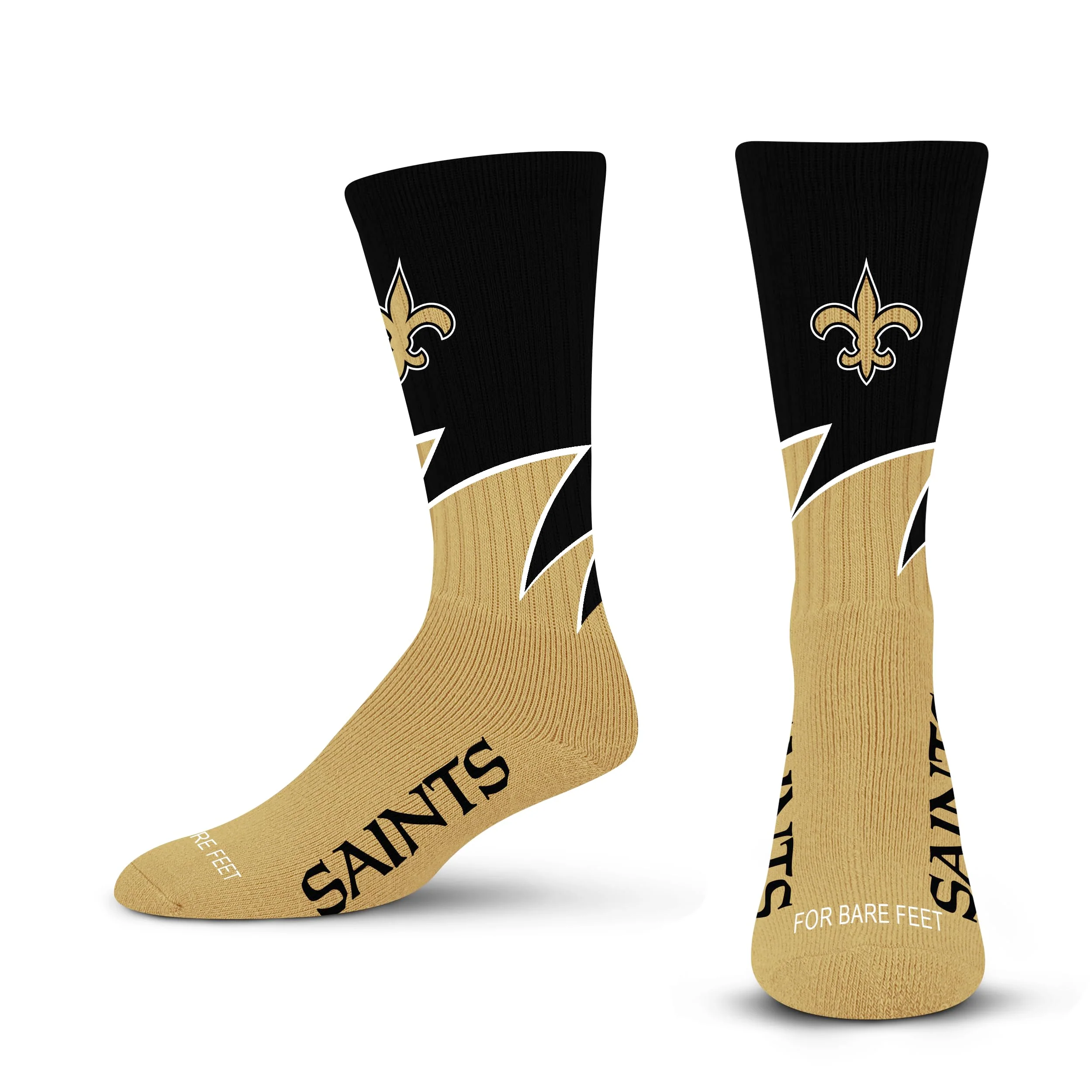 For Bare Feet NFL NEW ORLEANS SAINTS Black Wave Crew Sock Team Color YOUTH