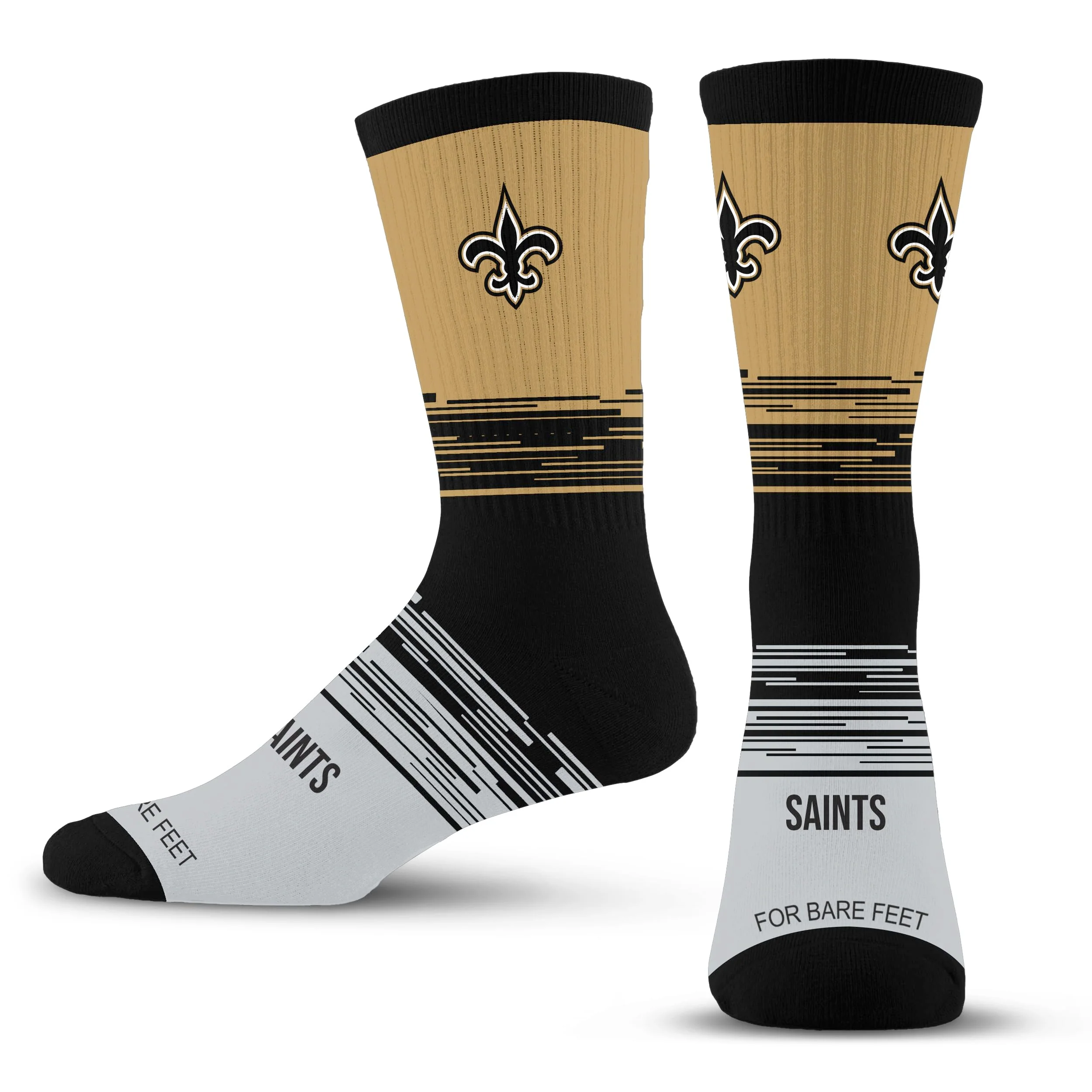 For Bare Feet NFL NEW ORLEANS SAINTS Elevate Premium Dress Crew Sock Team Color Large