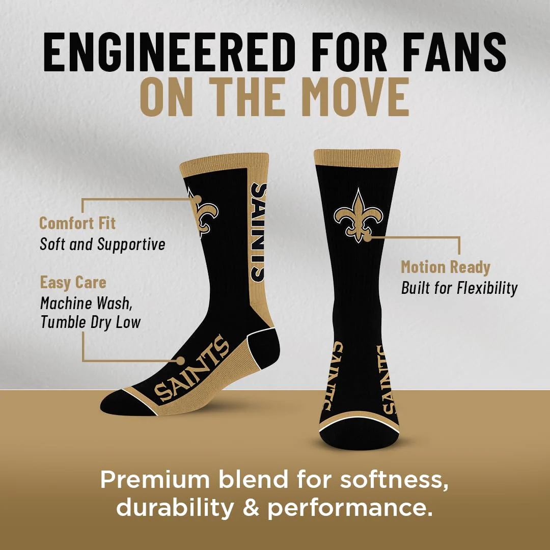 For Bare Feet NFL NEW ORLEANS SAINTS MVP Crew Sock Team Color Large - Image 7