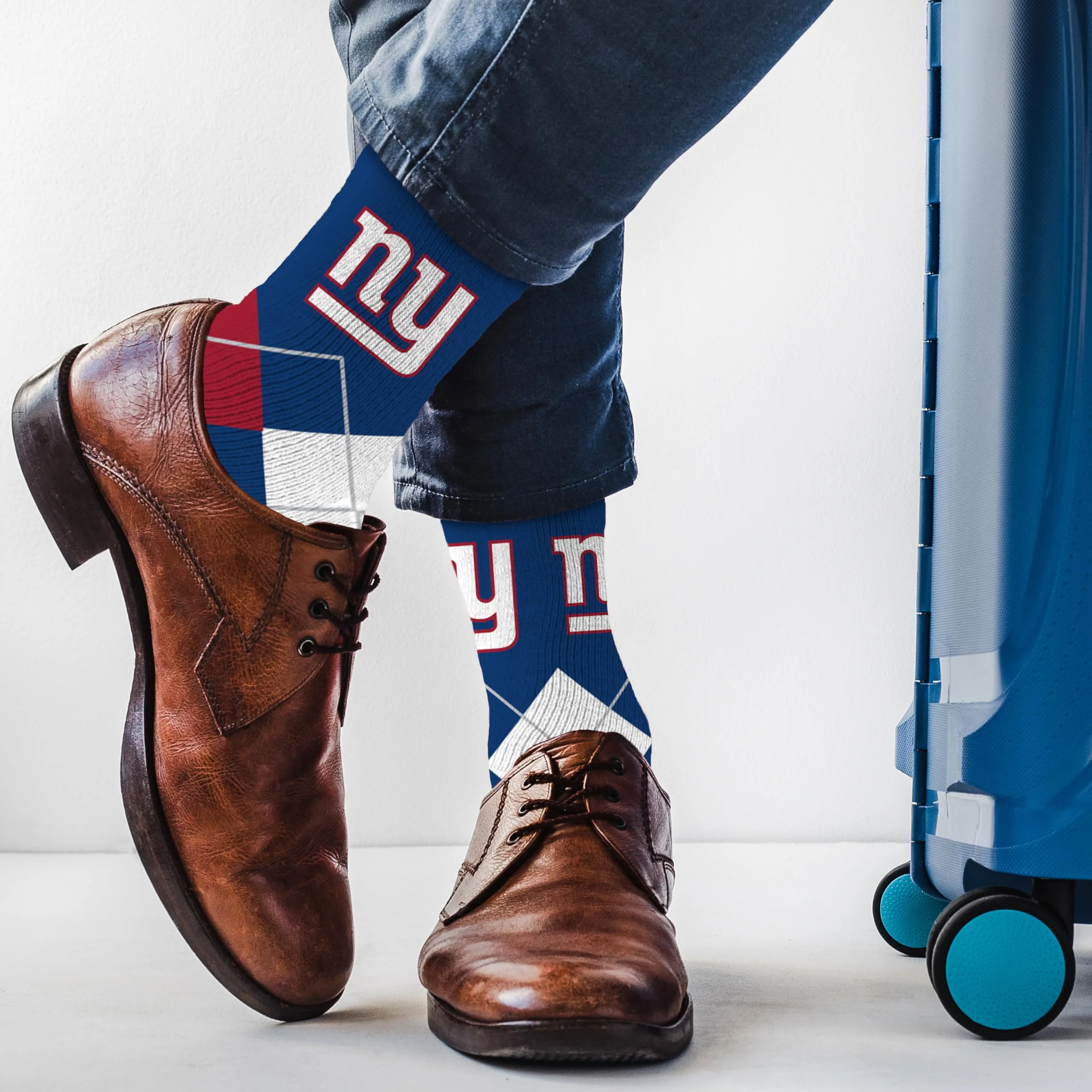 For Bare Feet NFL NEW YORK GIANTS Argyle Remix Premium Dress Sock Team Color OSFM - Image 3