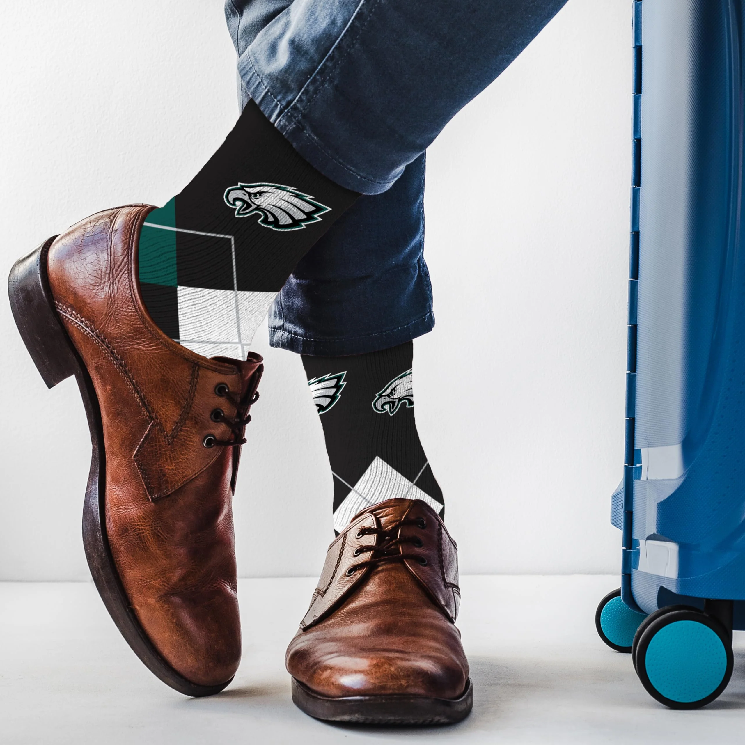 For Bare Feet NFL PHILADELPHIA EAGLES Argyle Remix Premium Dress Sock Team Color OSFM - Image 3
