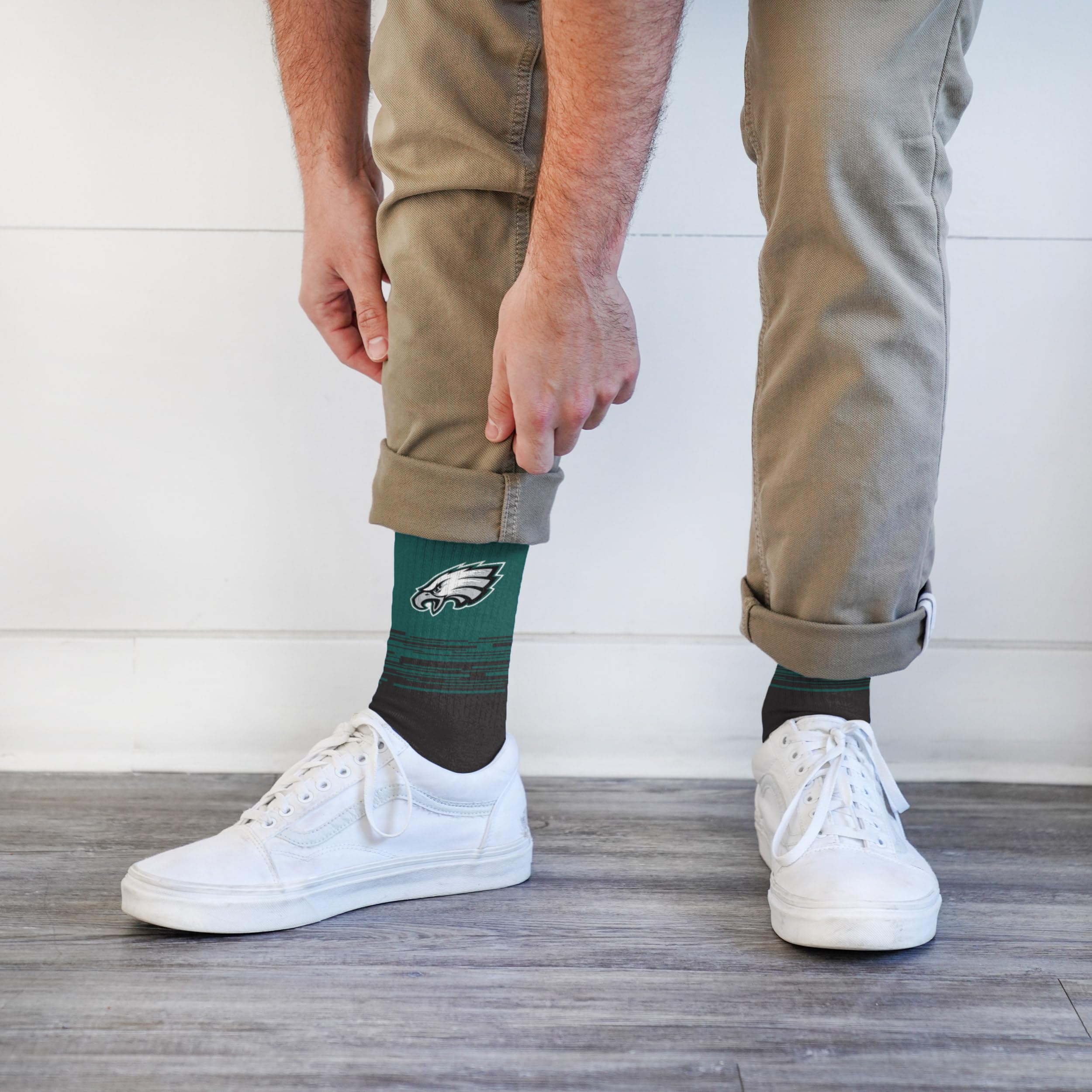 For Bare Feet NFL PHILADELPHIA EAGLES Elevate Premium Dress Crew Sock Team Color Large - Image 3