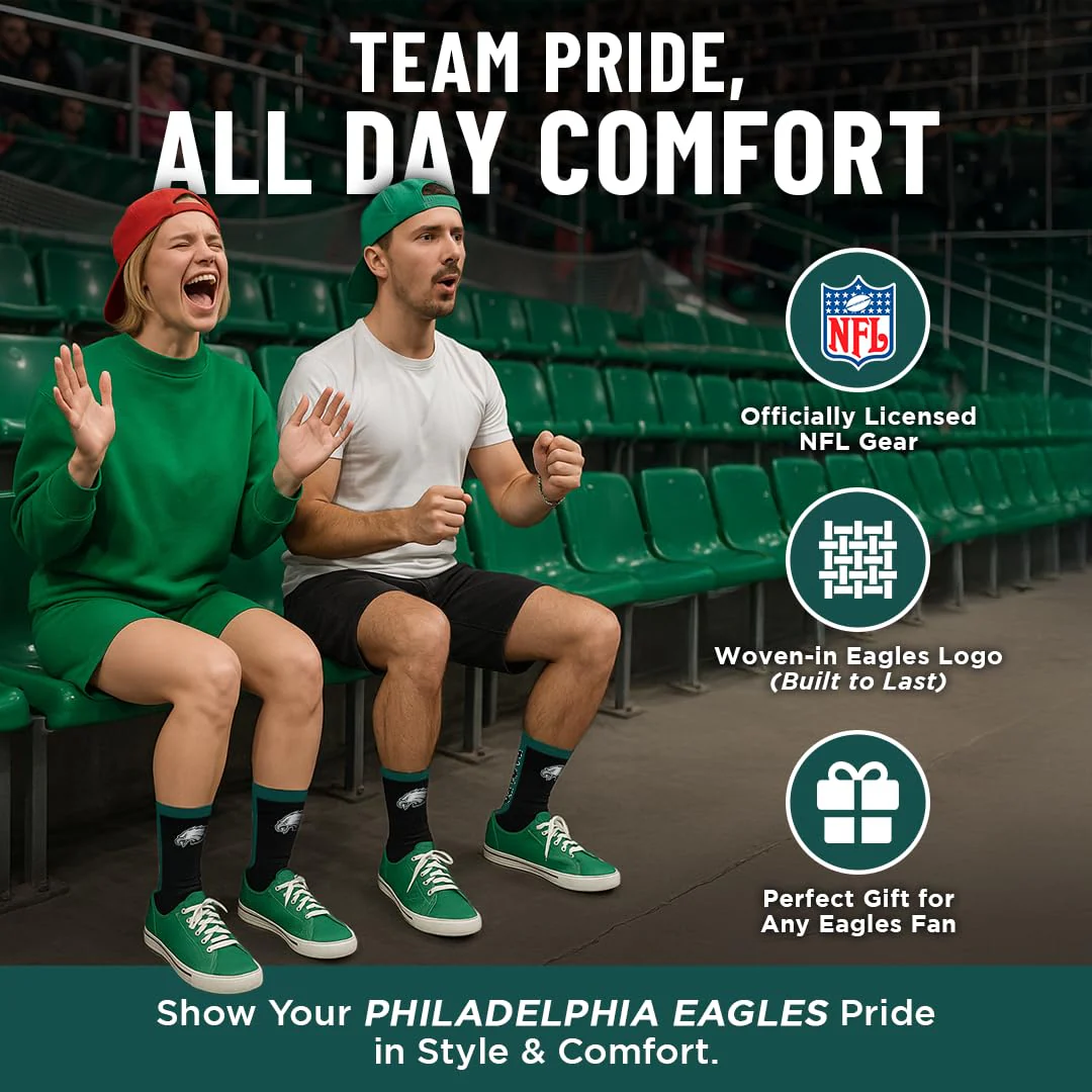 For Bare Feet NFL PHILADELPHIA EAGLES MVP Crew Sock Team Color Large - Image 8